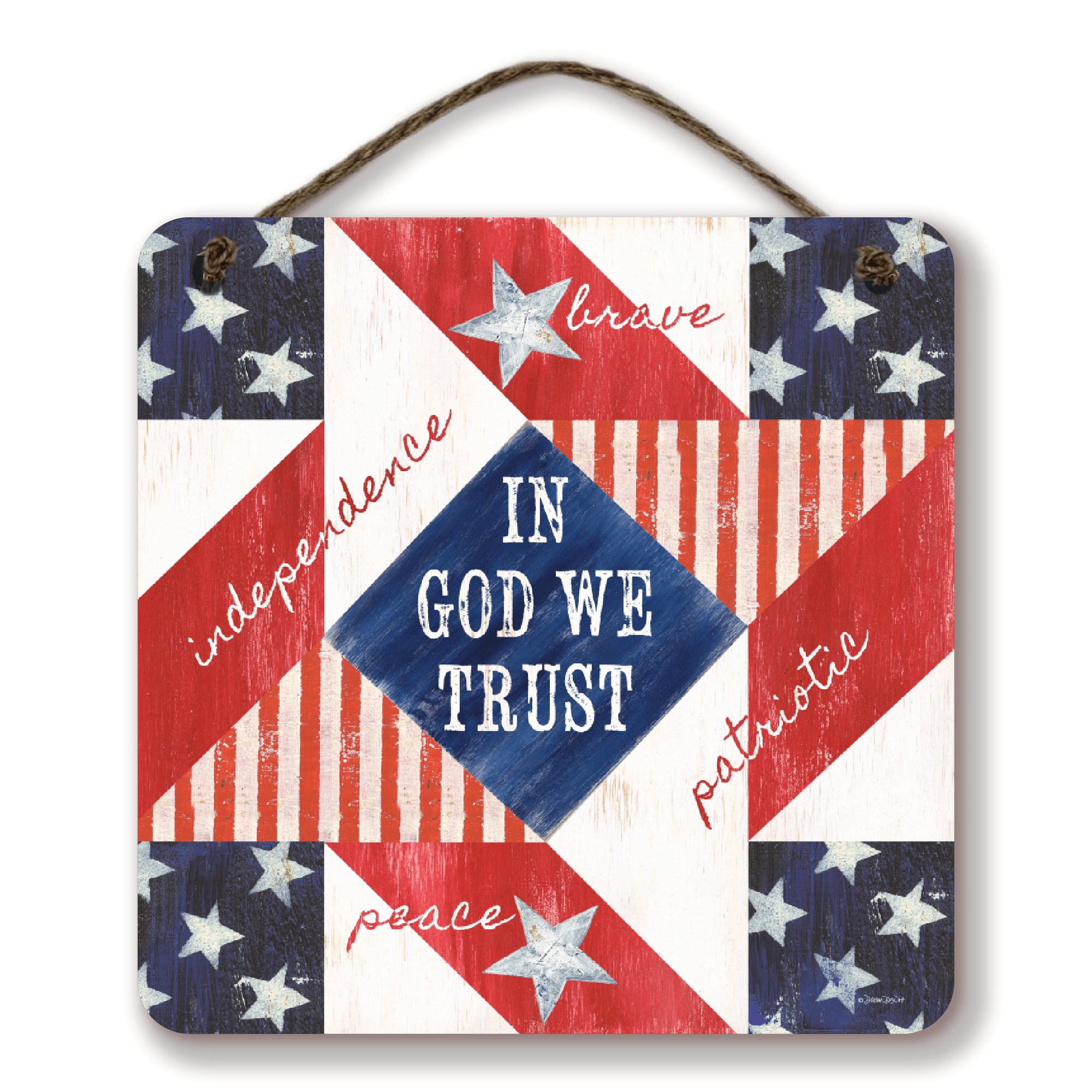 Courtside Market® Celebrate 250™ 12" x 12" Wounded Warrior Project® Patriotic II Quilt Hanging Wooden Artboard with Twine