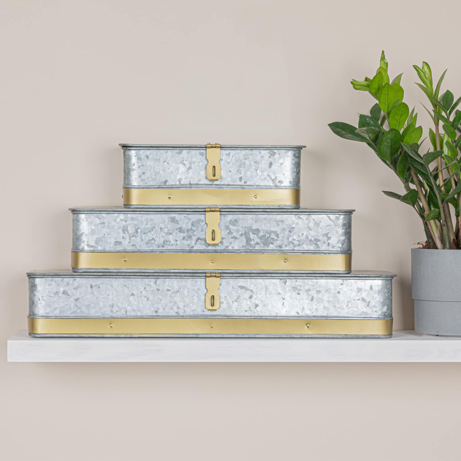 Hello Honey® Silver Rectangular Metal Nesting Storage Boxes with Hasp Lock