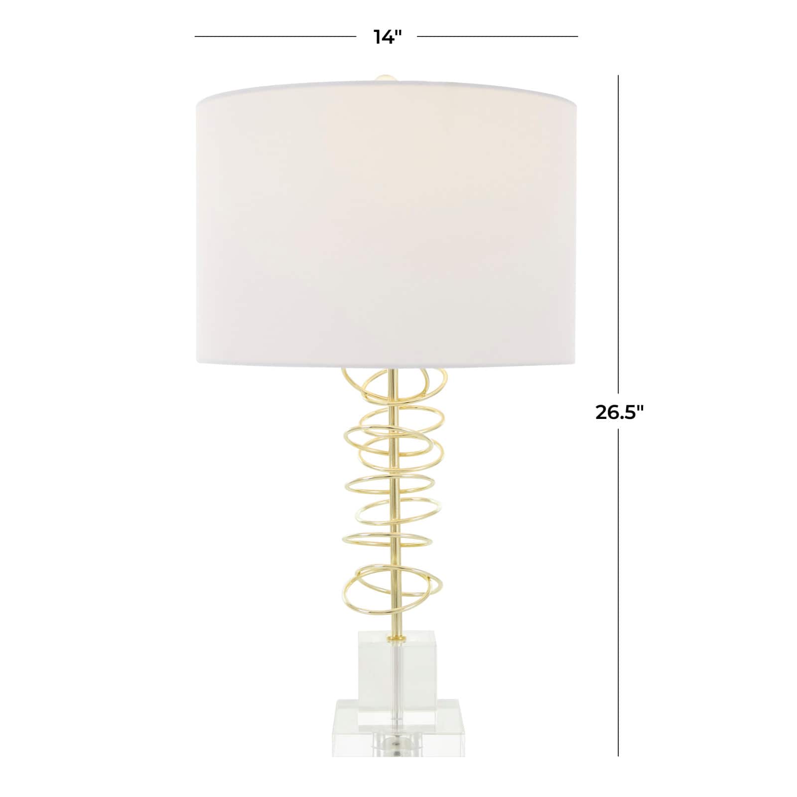 2ft. Gold Metal Abstract Overlapping Ring Accent Lamp with Elevated Square Glass Base