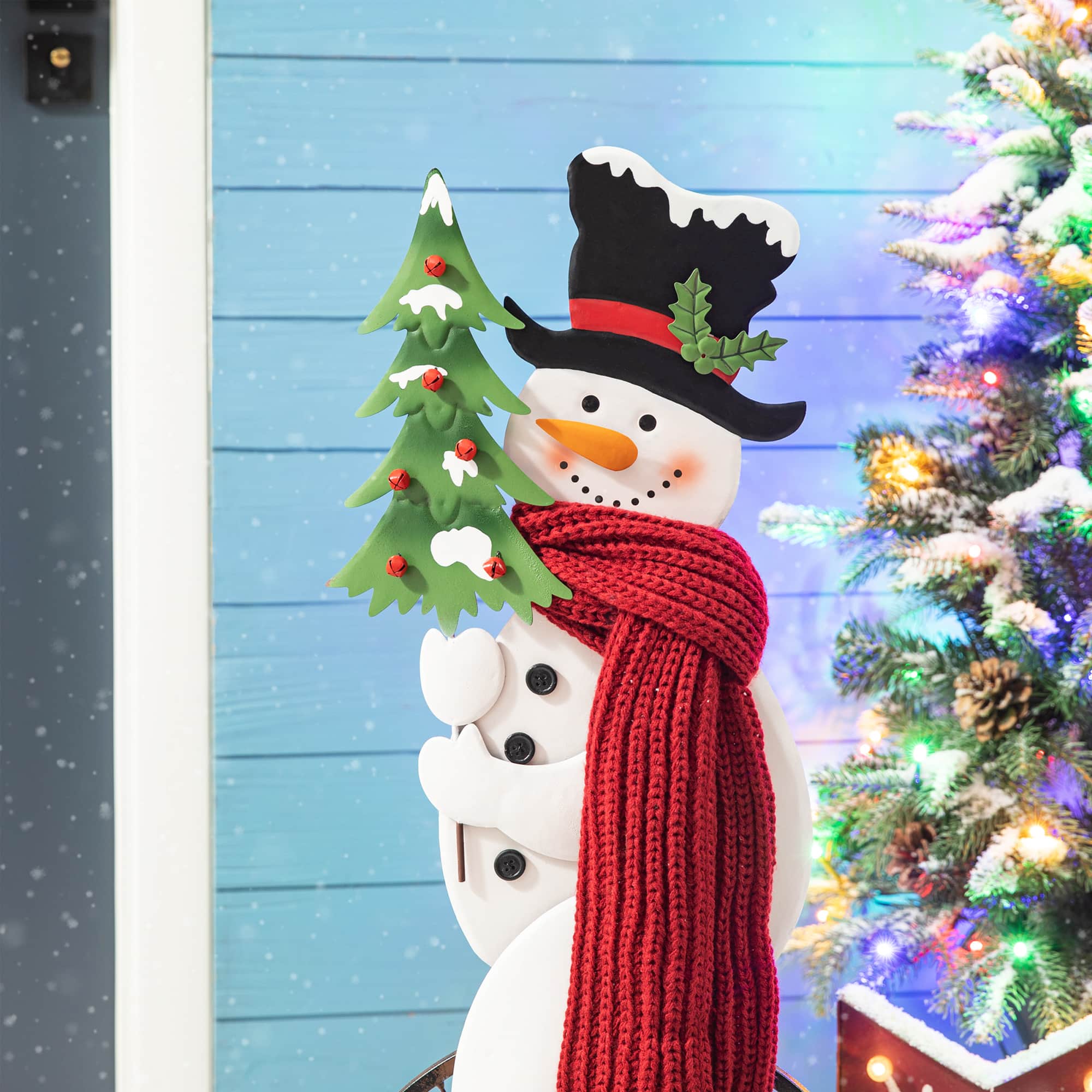 Glitzhome® 32" Metal Snowman Riding Bike Porch Décor