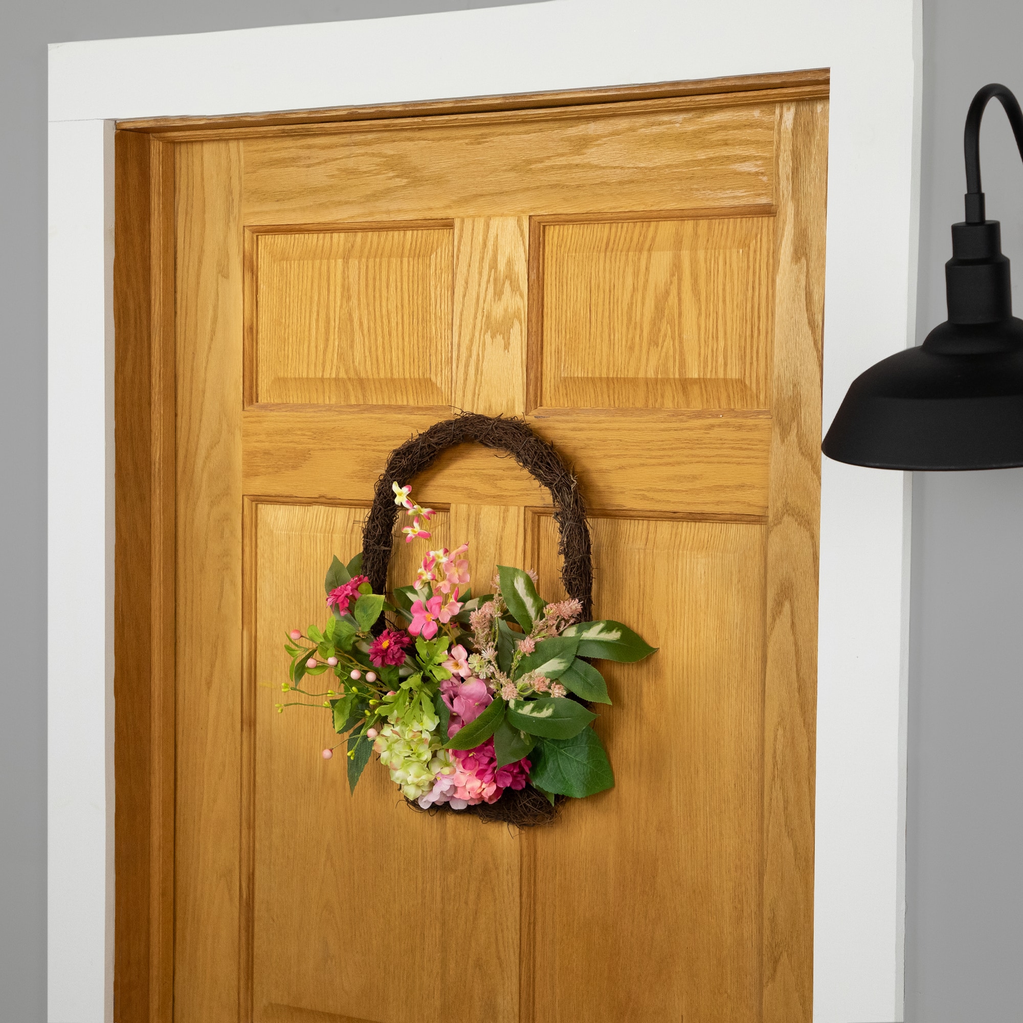 16" Leafy Pink Hydrangea Floral Spring Hanging Basket