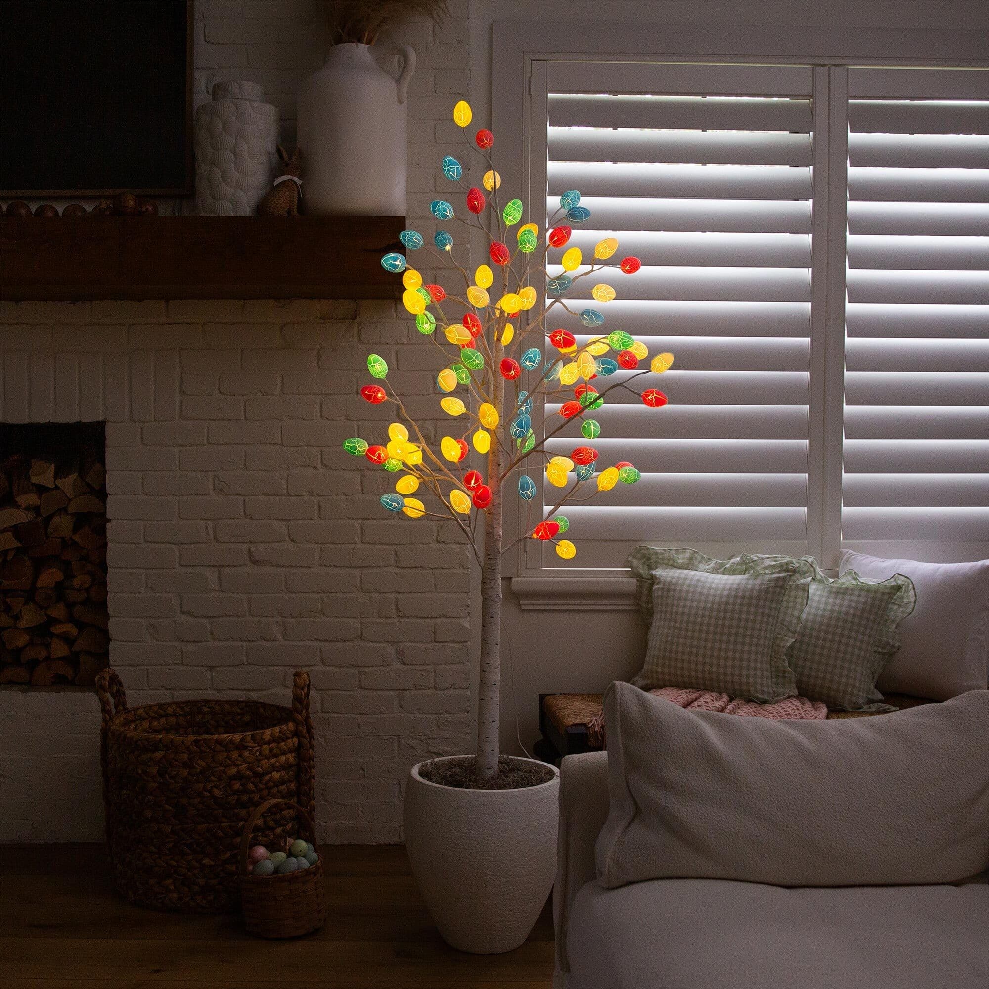 6ft. Pre-Lit Artificial Easter Twig Tree with 96 Egg Shaped LED Ornaments