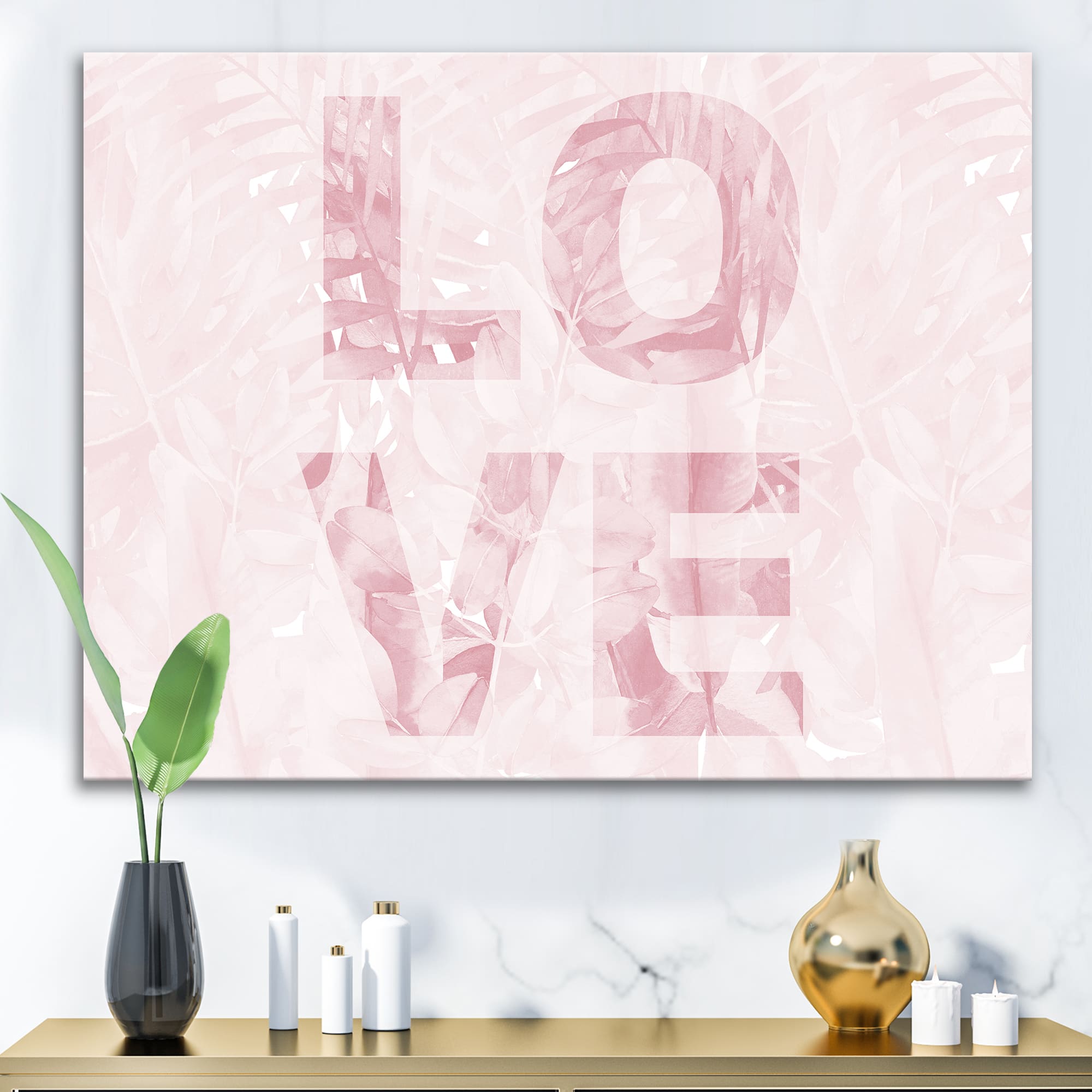 Designart - Pink Pastel Love - Shabby Chic Canvas Wall Art Print