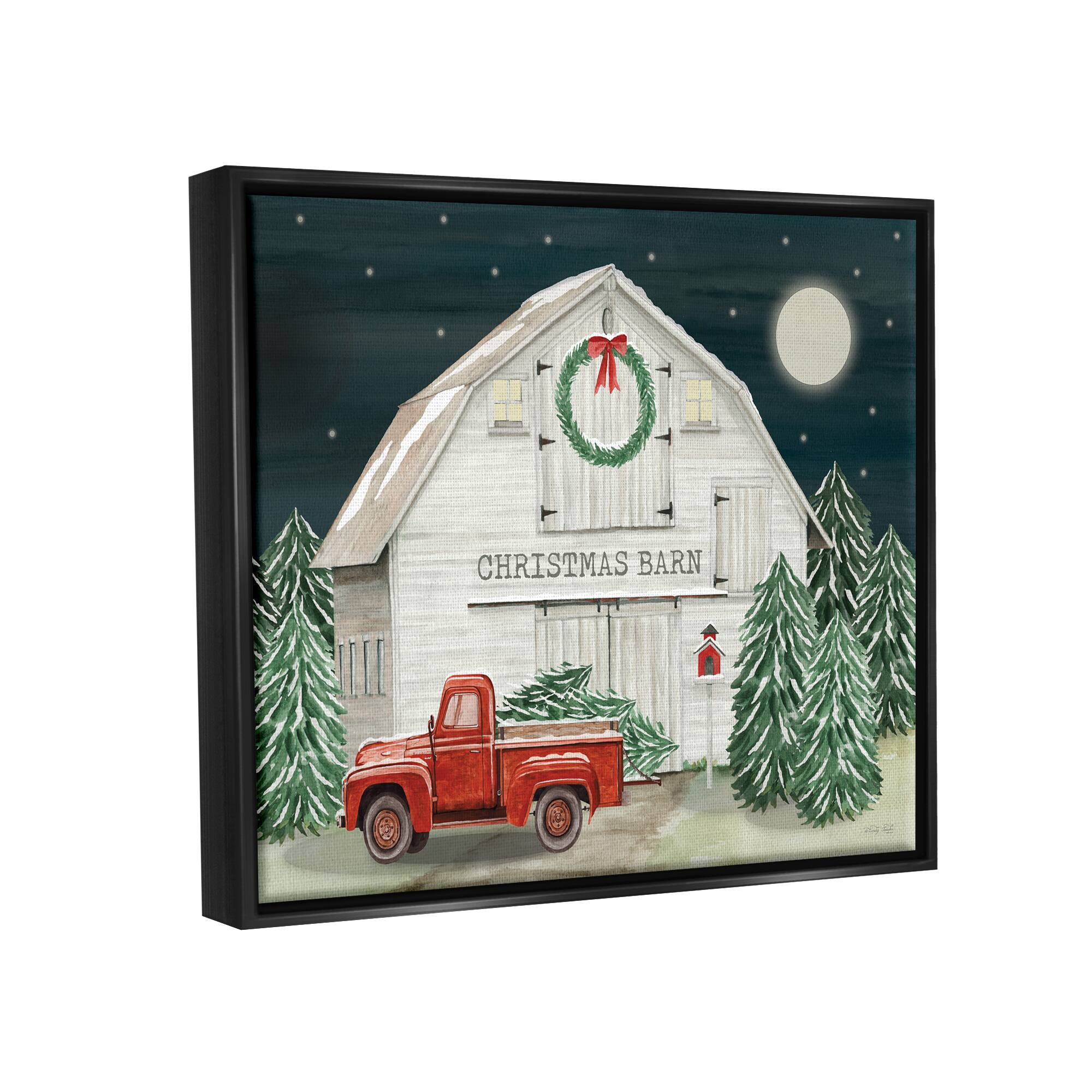 Stupell Industries Nighttime Christmas Barn Farm Framed Floater Canvas Wall Art
