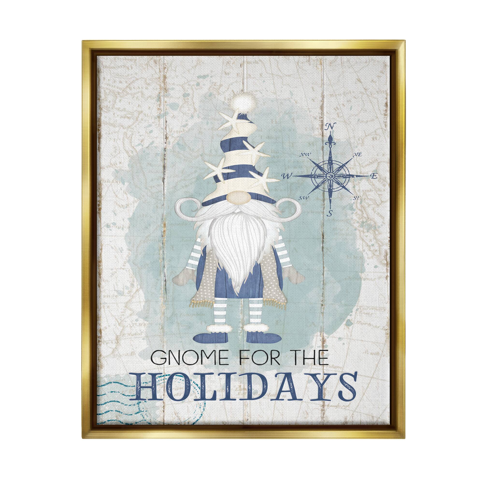 Stupell Industries Gnome For The Holidays Nautical Framed Floater Canvas Wall Art