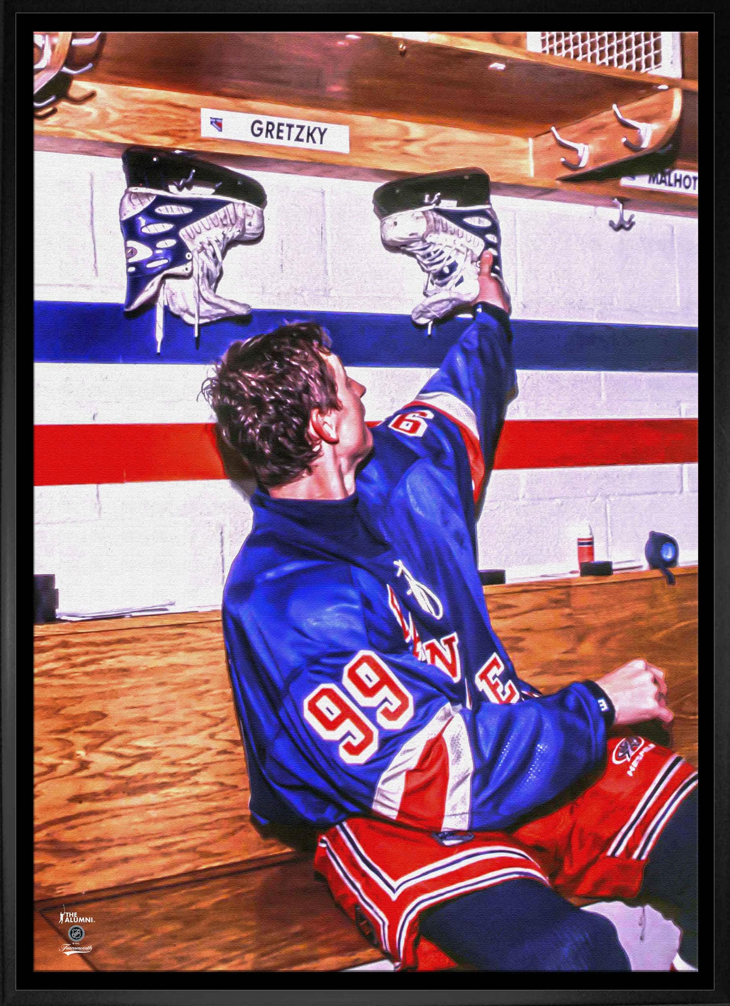 Wayne Gretzky 20" x 29" Framed Canvas Oilers Hanging up Skates-V 22.5" x 31.5"