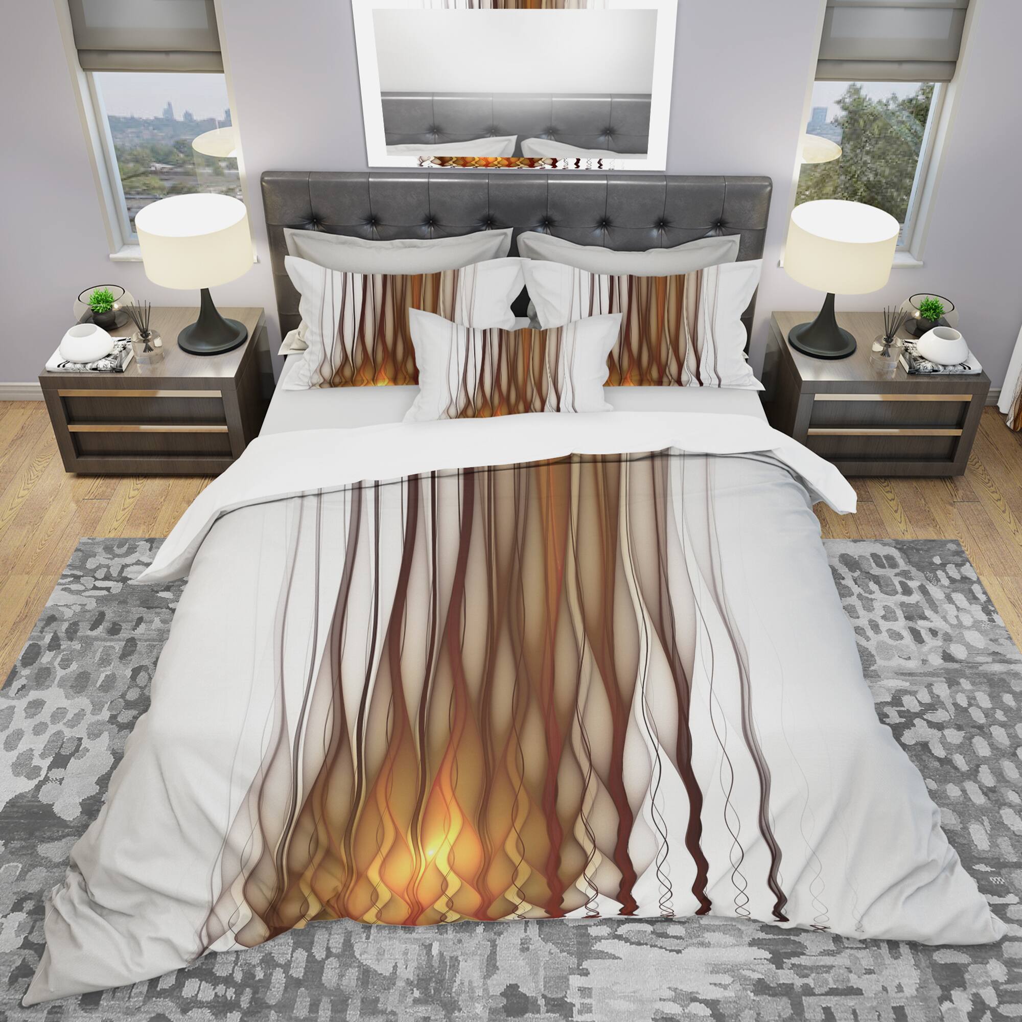 Designart 'Yellow Fractal Flames Pattern' Modern & Contemporary Bedding Set