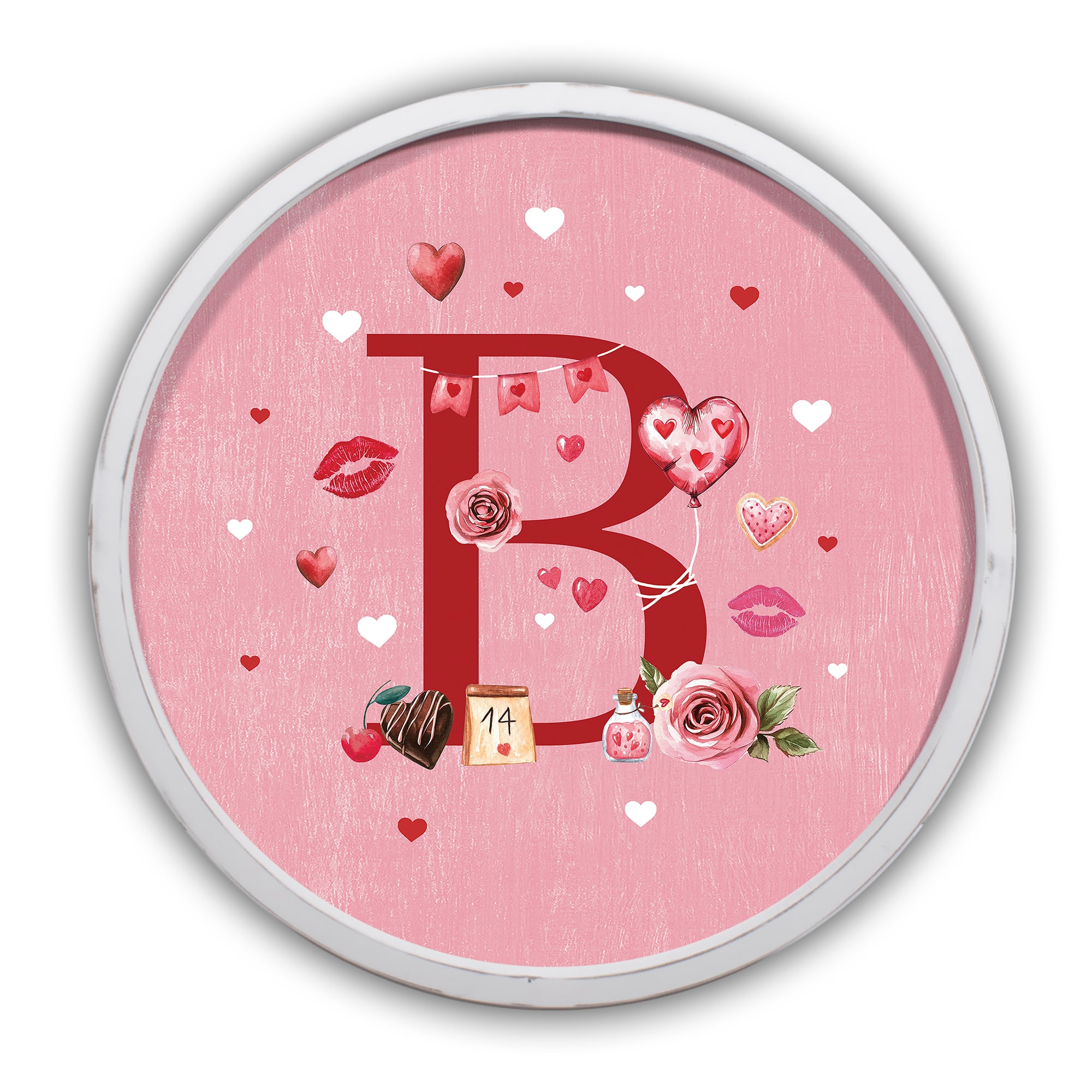 20" Valentine Things White Framed Round Monogram Print