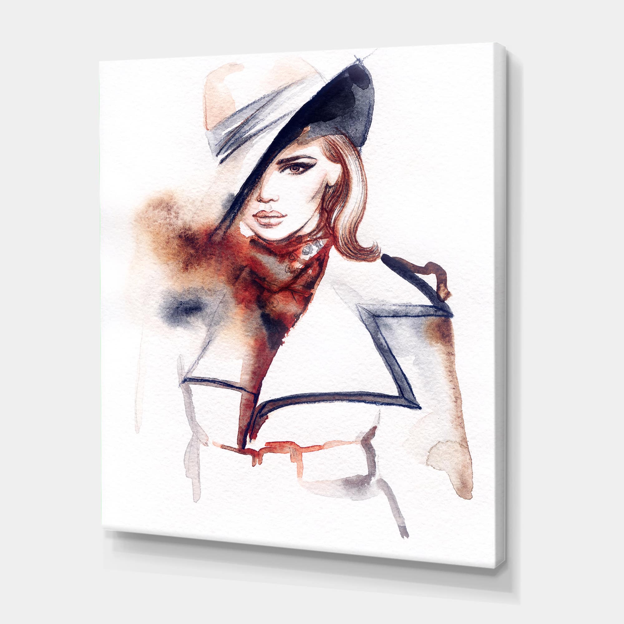 Designart - Fashion Portrait of Woman With Ht - Modern Canvas Wall Art Print