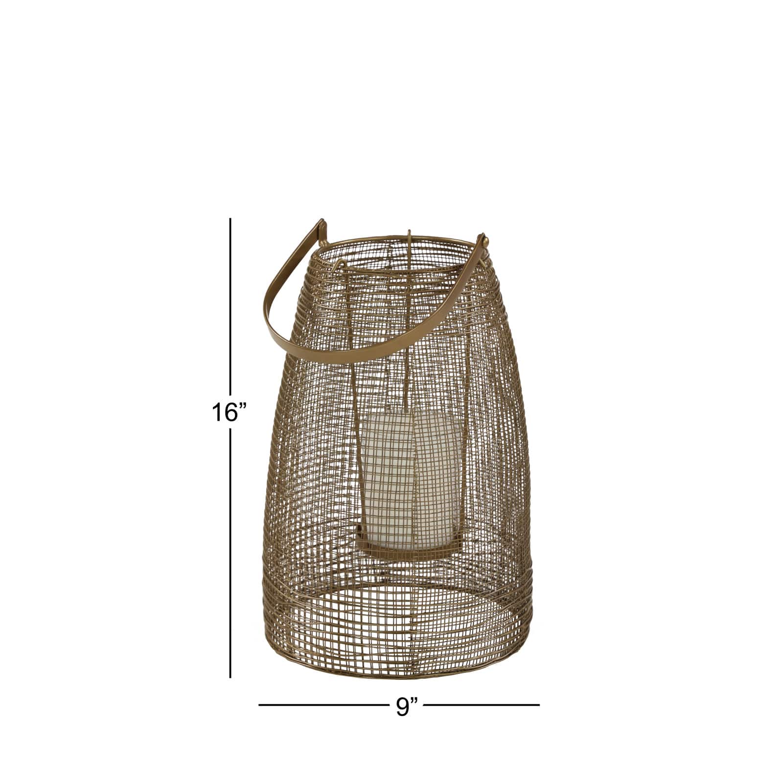 Gold Iron Modern Candle Holder Lantern, 16" x 9" x 9"
