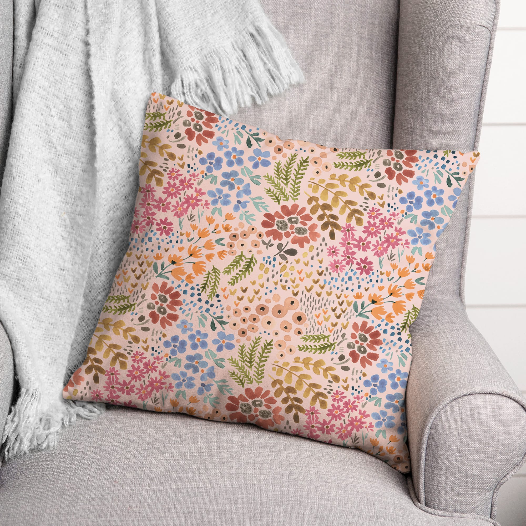 Wild Flower Floral Square Throw Pillow