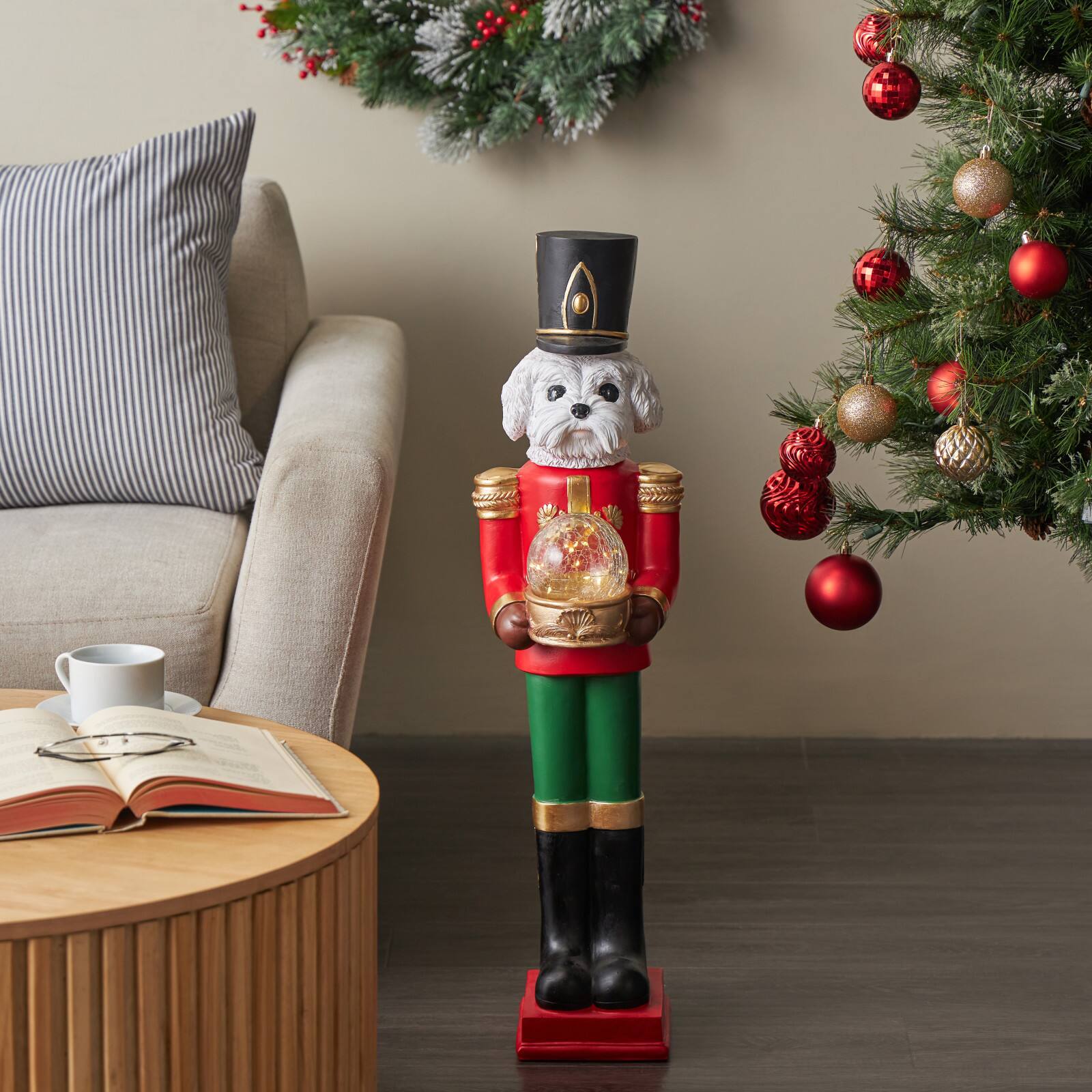31.5" Fiberglass Dog Tall Soldier Decorative Christmas Sculpture