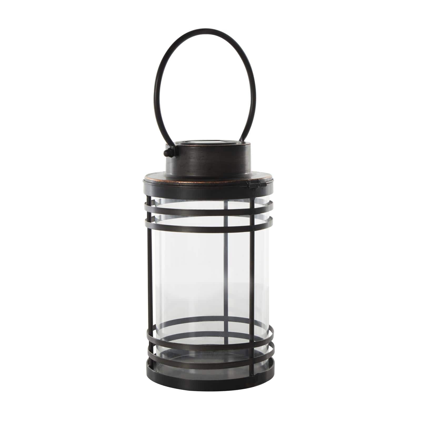 12" Black Metal Candle Lantern with Round Outlines