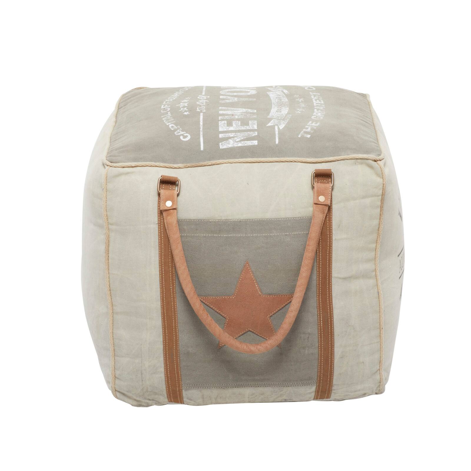 Grey Canvas Rustic Stool, 19" x 21" x 21"