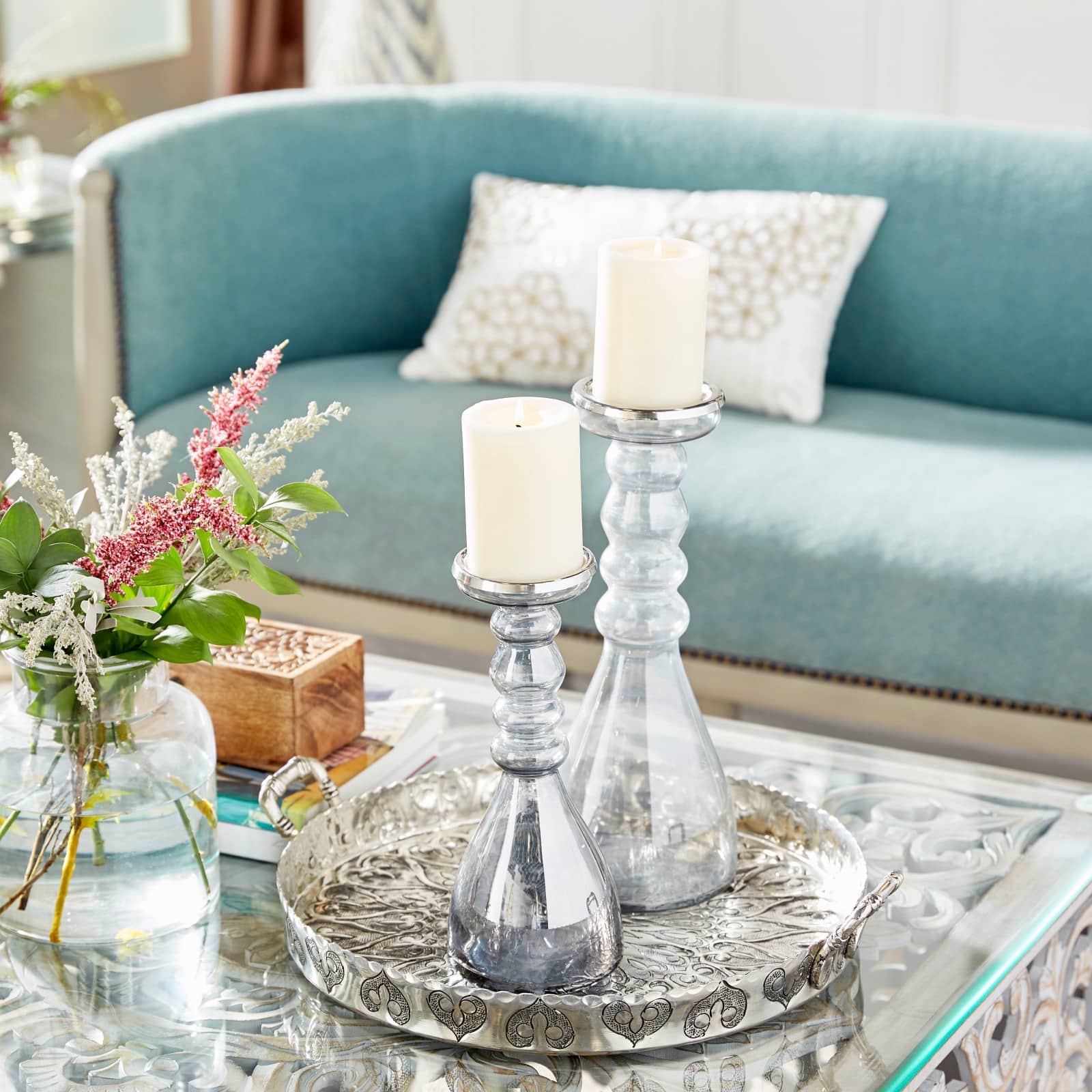 Glass Contemporary Candle Holder Set