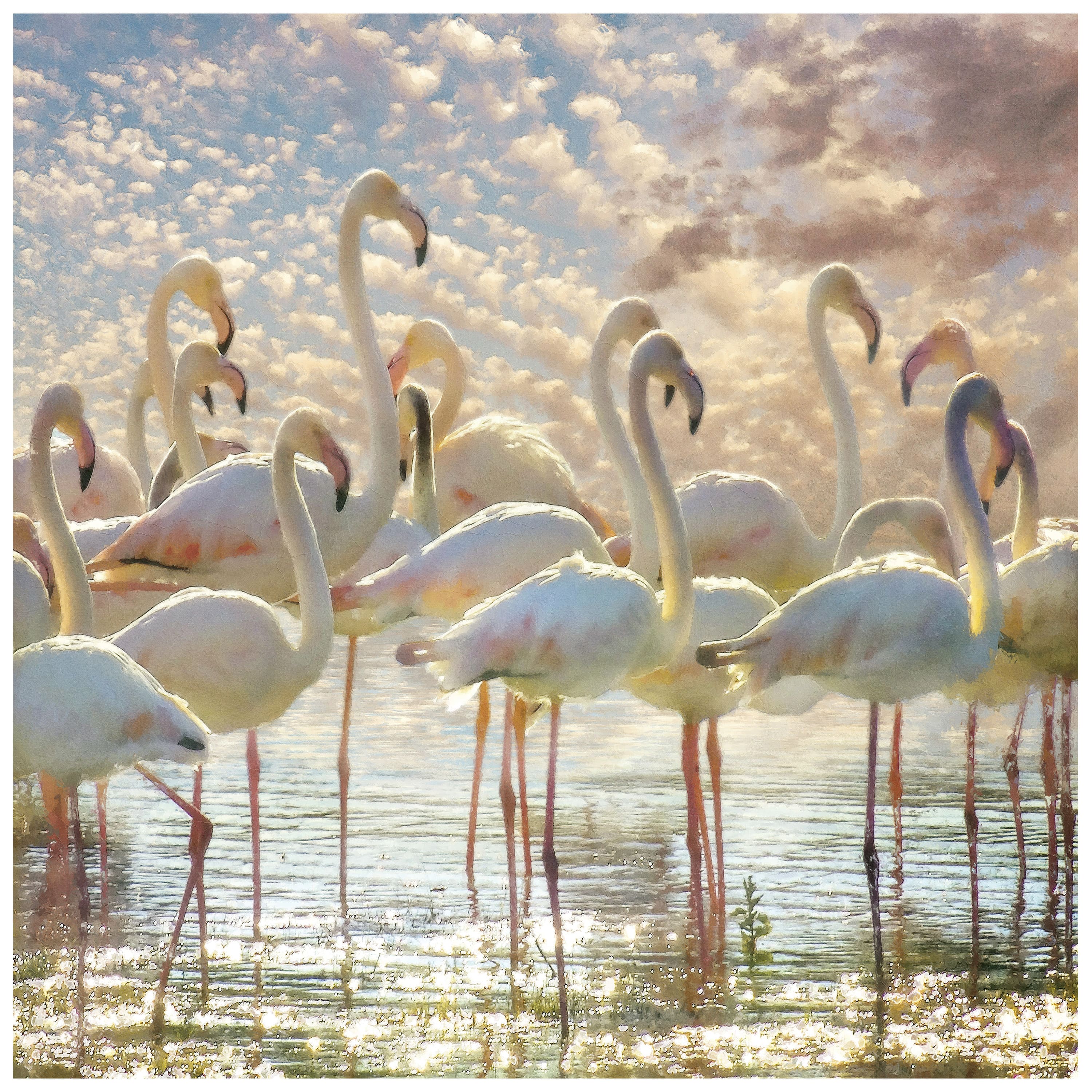 Empire Art Direct 38" x 38" Flamingo Flair Frameless Free Floating Printed Tempered Glass Wall Art