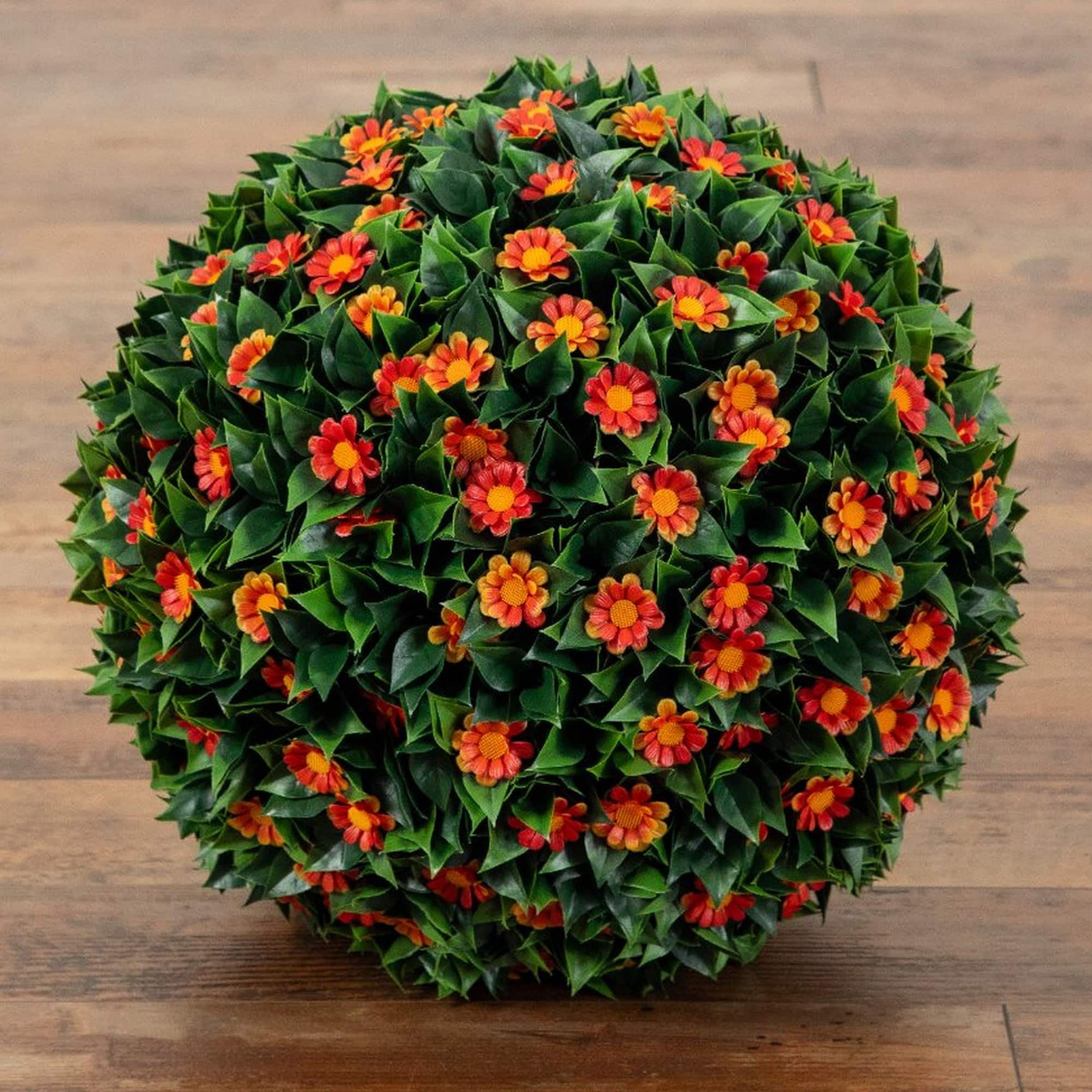15" UV Resistant Artificial Flowering Daisy Boxwood Ball
