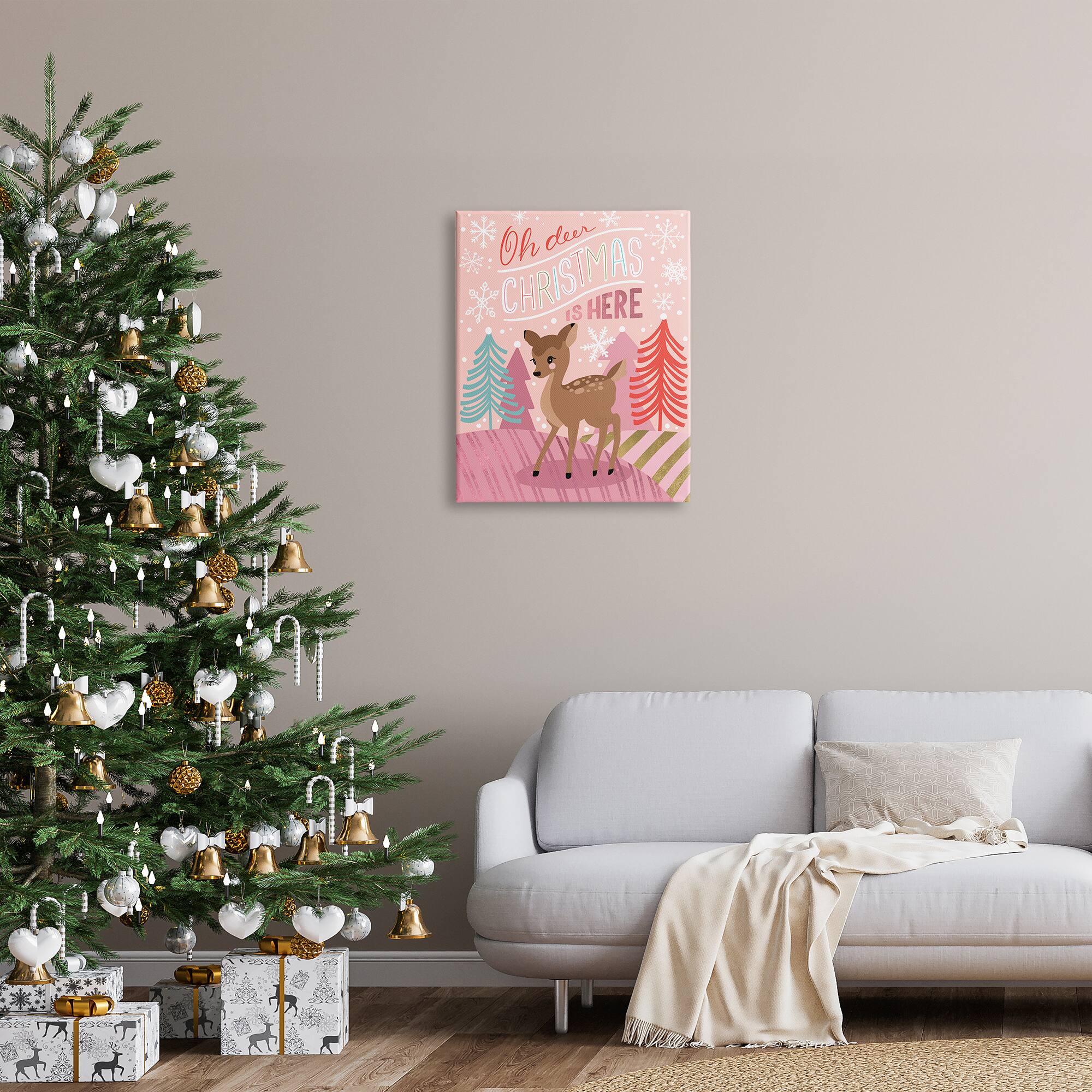 Stupell Industries Oh Deer Christmas Is Here Phrase Canvas Wall Art