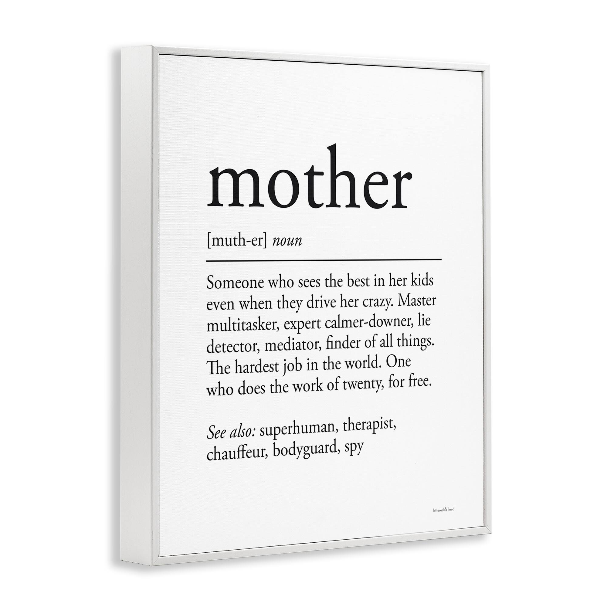 Stupell Industries Mother Definition Funny Motivational Phrase Superhuman Synonym Framed Giclee Art