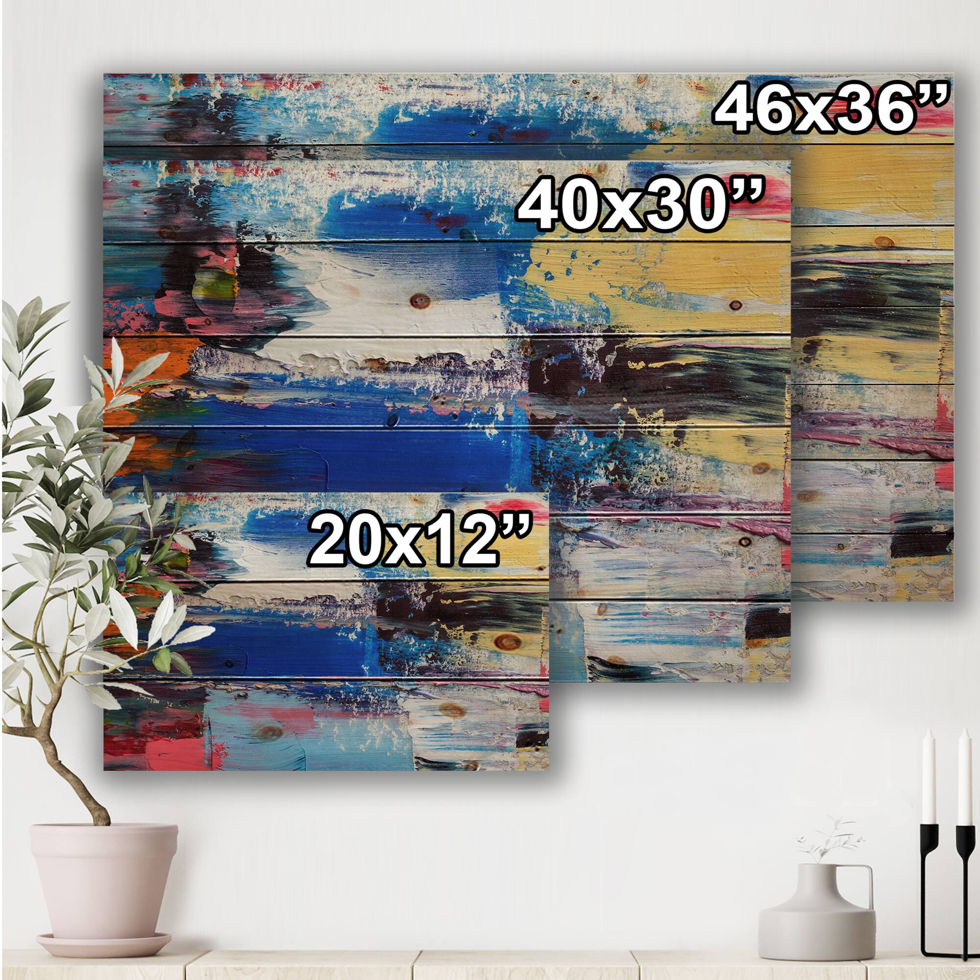 Designart - Oil Brushed Colorfields I - Modern Print on Natural Pine Wood