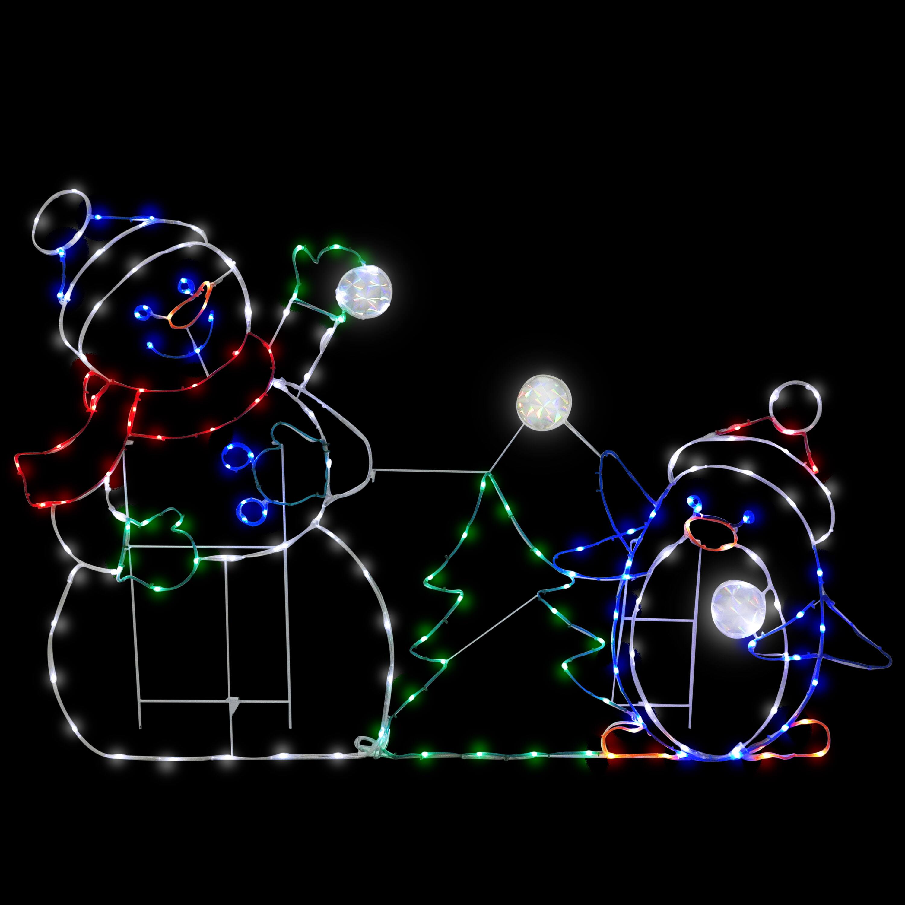 3.5ft. Animated Snowman with Penguin Christmas Décor, Multicolor LED Lights