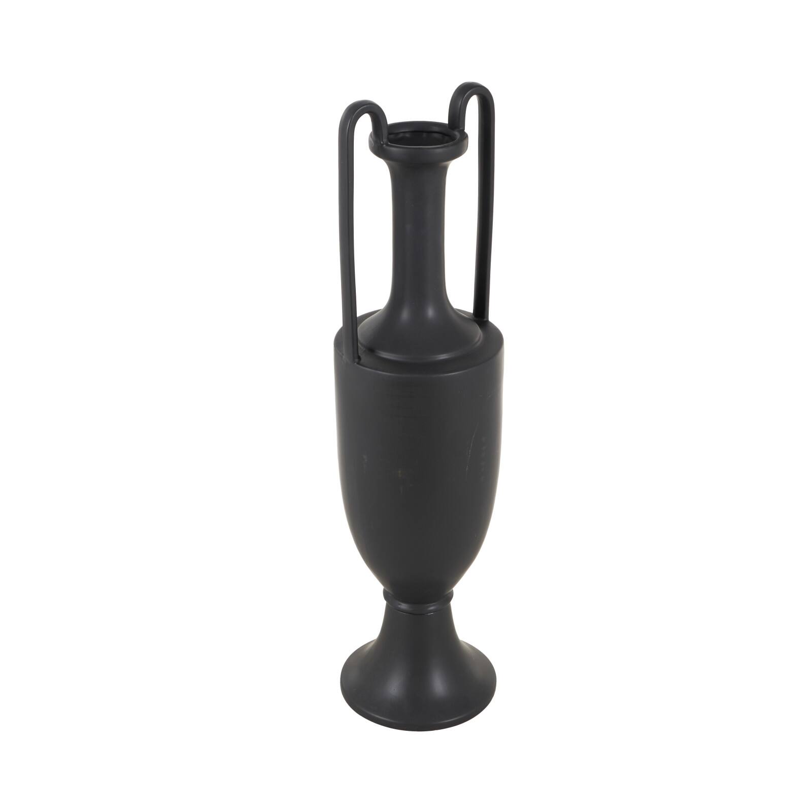 30" Black Fluted Urn Shaped Decorative Ceramic Vase with Arch Handles