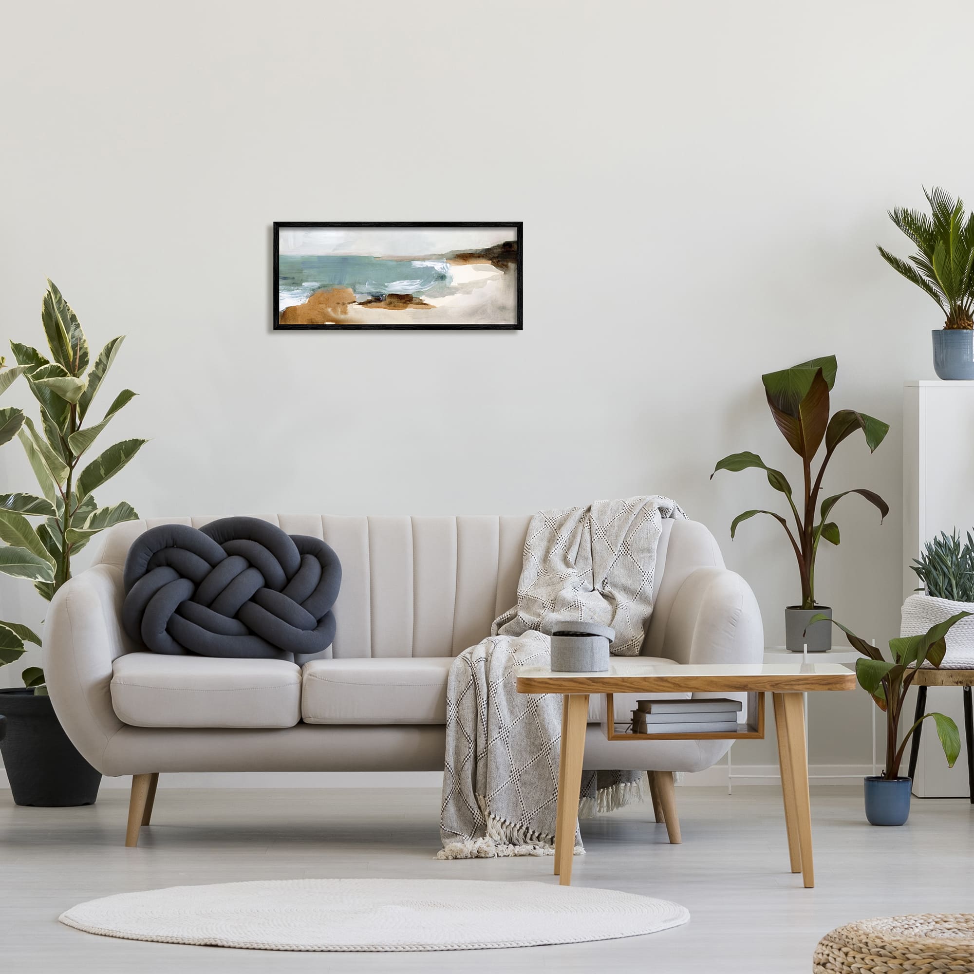 Stupell Industries Cloudy Grey Beach Landscape Abstraction Crashing Waves in Frame Wall Art