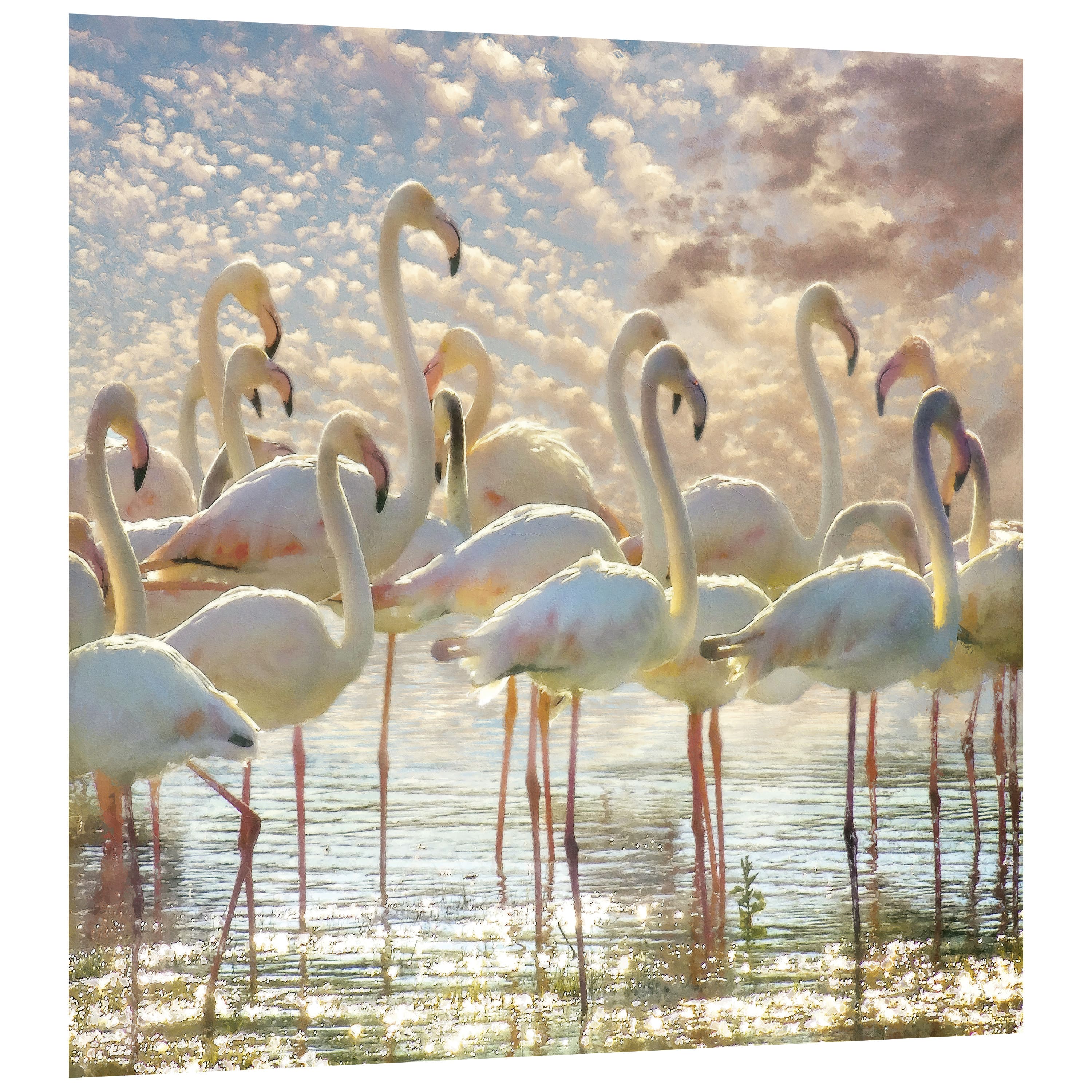 Empire Art Direct 38" x 38" Flamingo Flair Frameless Free Floating Printed Tempered Glass Wall Art