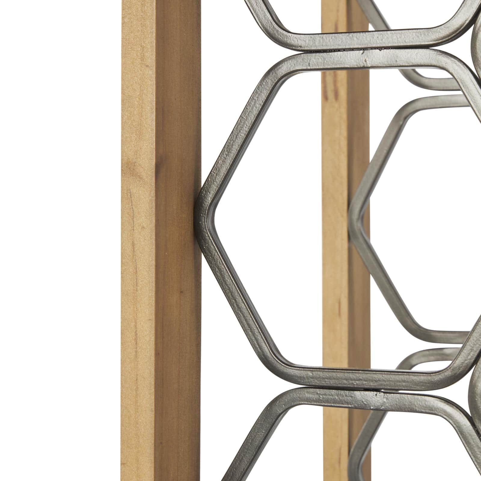 12" x 9" x 20" Brown Geometric 11 Slot Wooden Wine Rack with Gray Metal Curved Teardrop Holders