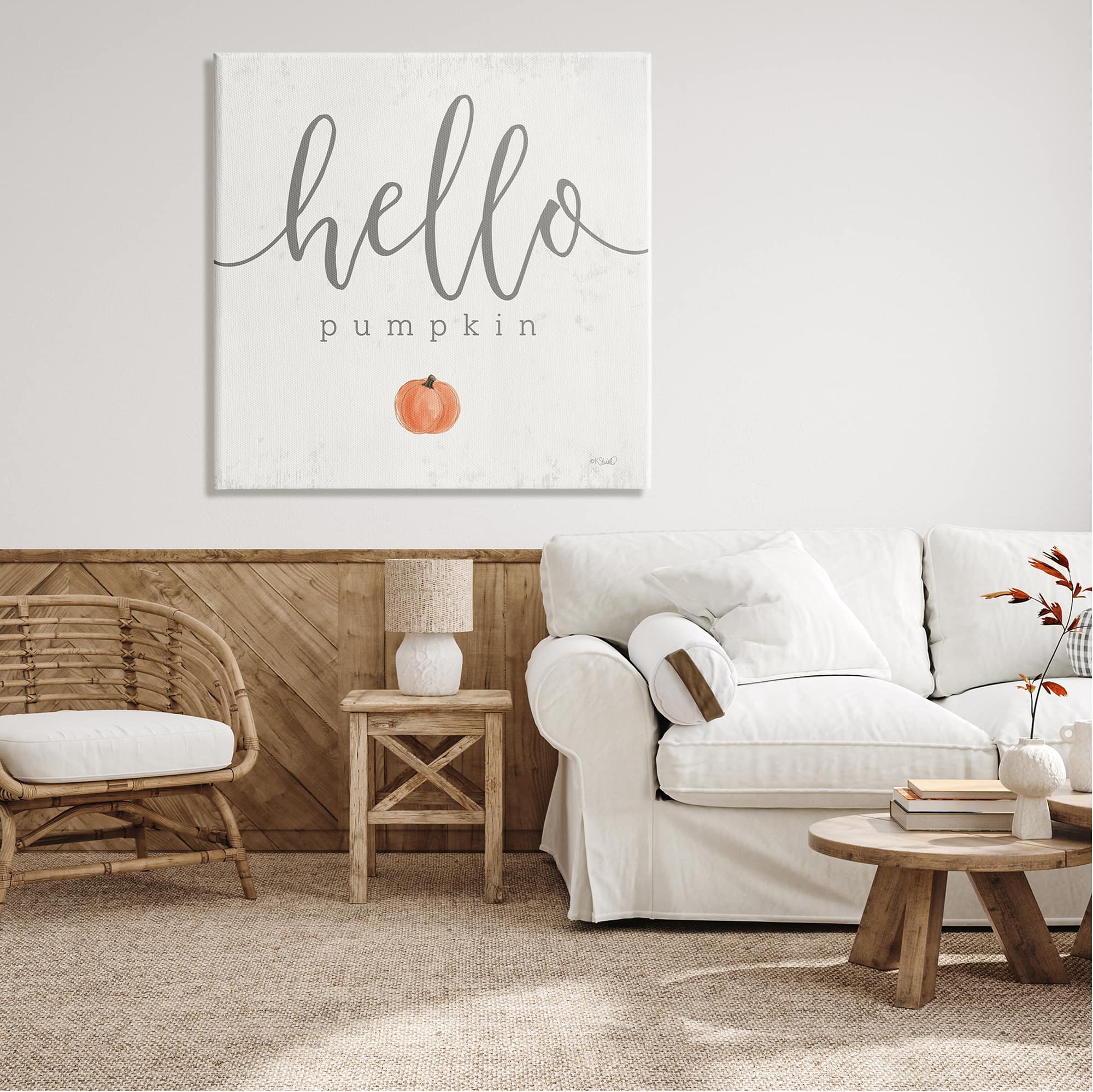 Stupell Industries Hello Pumpkin Fall Greeting Canvas Wall Art