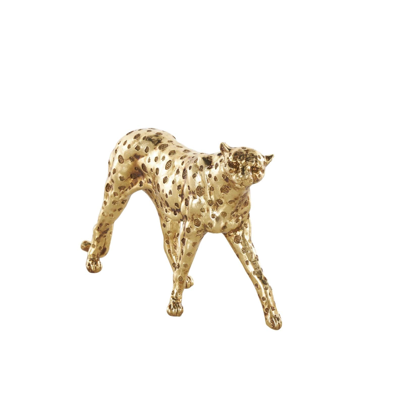 10" Gold Leopard Walking Sculpture with Textured Spots