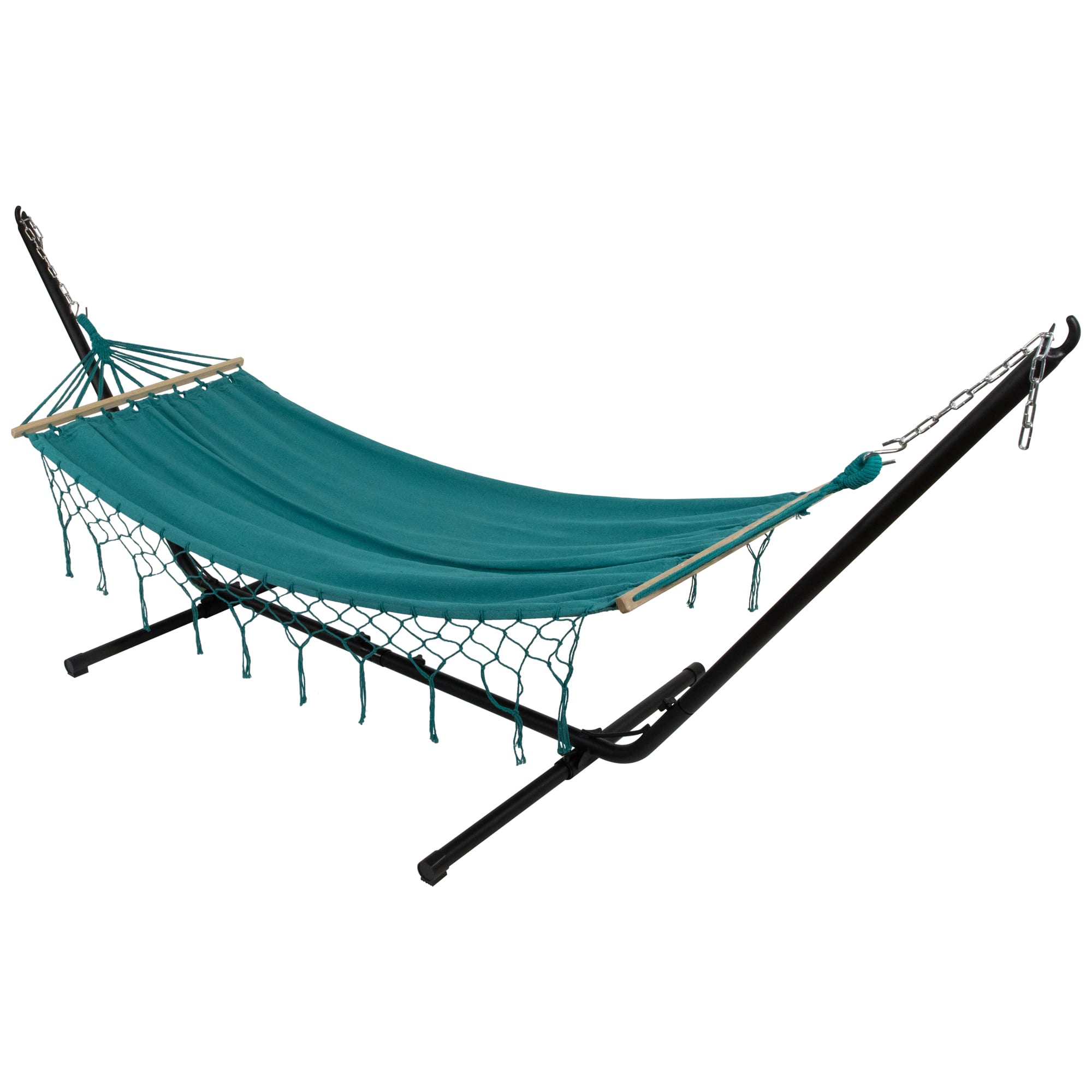 100" x 41" Hammock with Netted Fringe & Wooden Bars