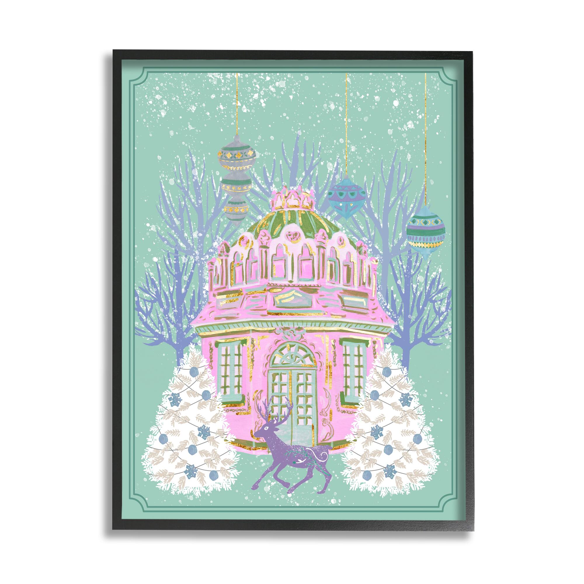 Stupell Industries Vintage Pastel Holiday Reindeer Framed Giclee Art