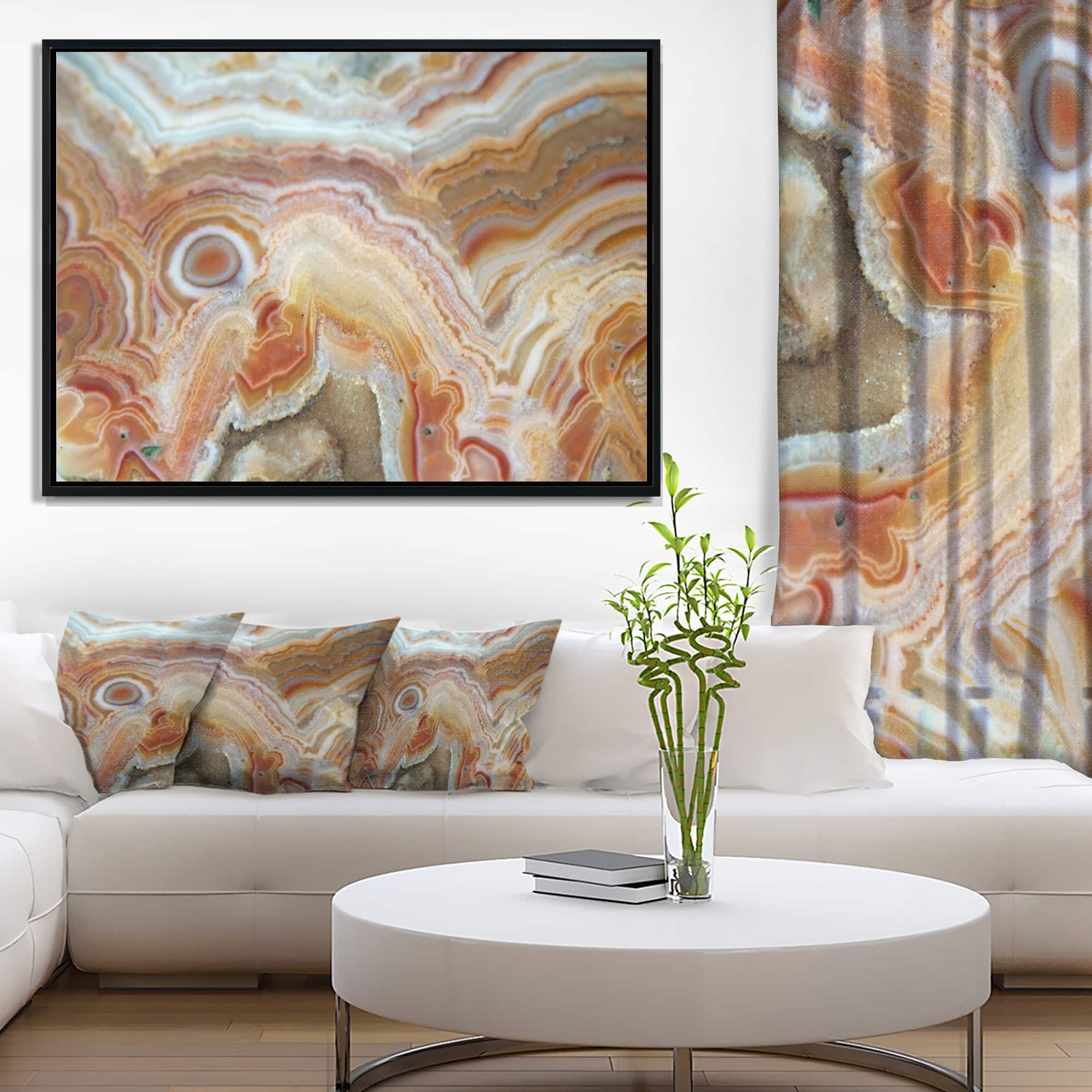 Designart - Strips and Ovals on Agate - Abstract Framed Canvas Wall Art Print