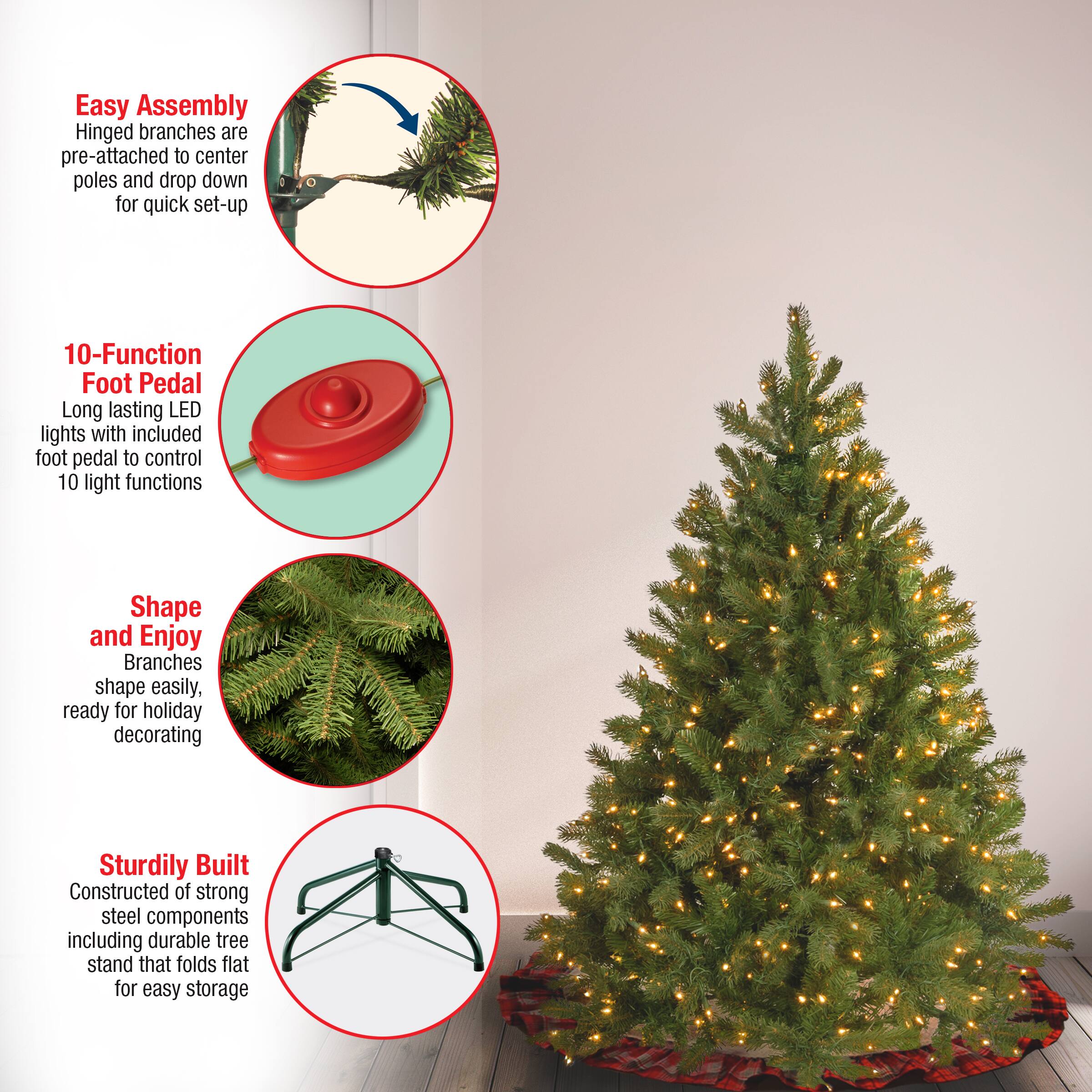 4.5ft. Pre-Lit Downswept Douglas® Fir Artificial Christmas Tree, Dual Color® LED Lights