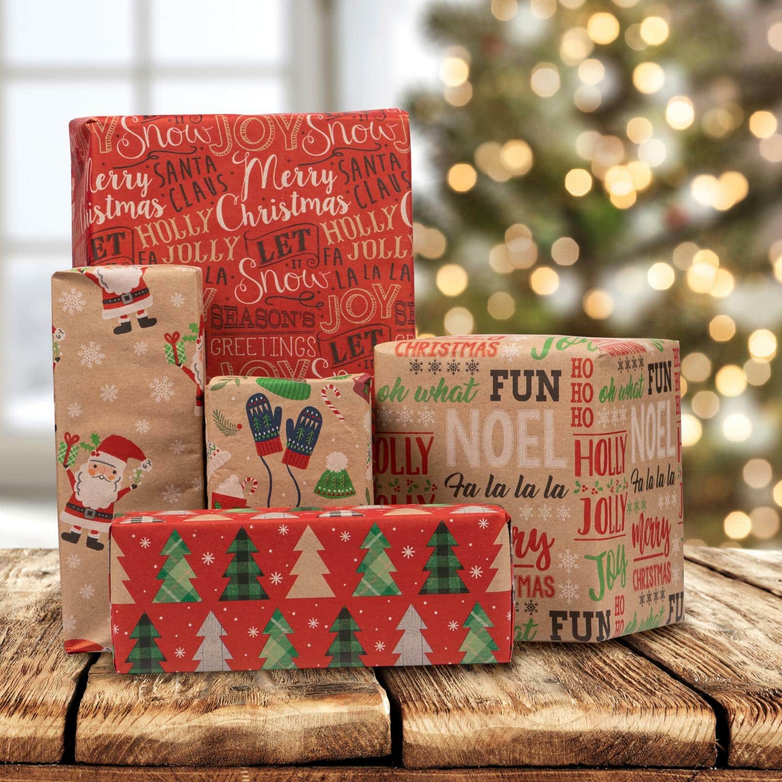 JAM Paper Kids Kraft Christmas Gift Wrap Set, 5ct.