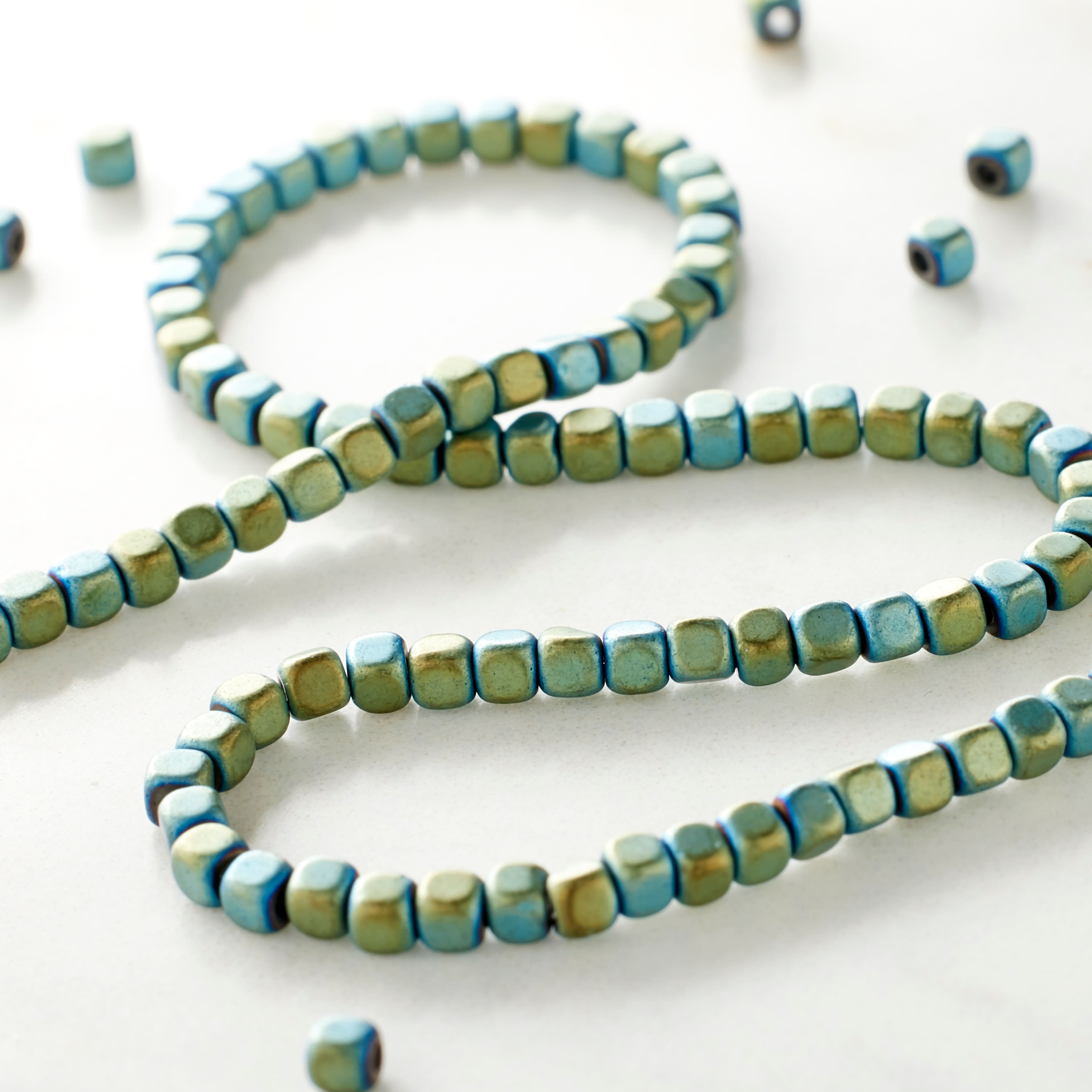 12 Pack: Aqua Hematite Cube Beads, 3mm by Bead Landing™