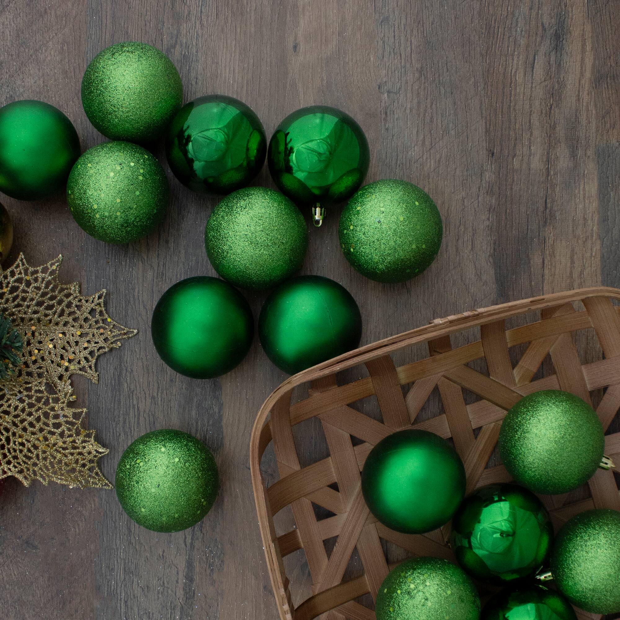 32ct. 3.5" Christmas Green Shatterproof 4-Finish Christmas Ball Ornaments