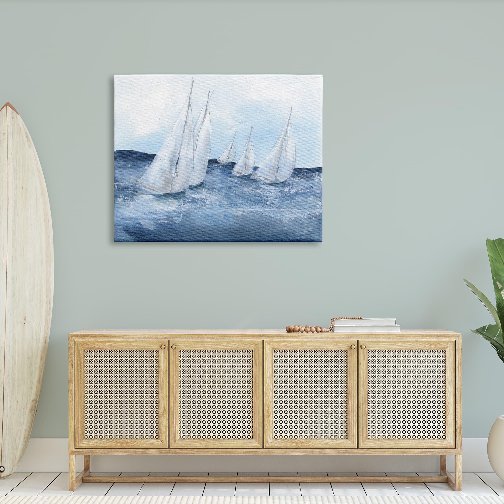 Stupell Industries White Sailboats Coasting Ocean Waters Blue Tide Canvas Wall Art