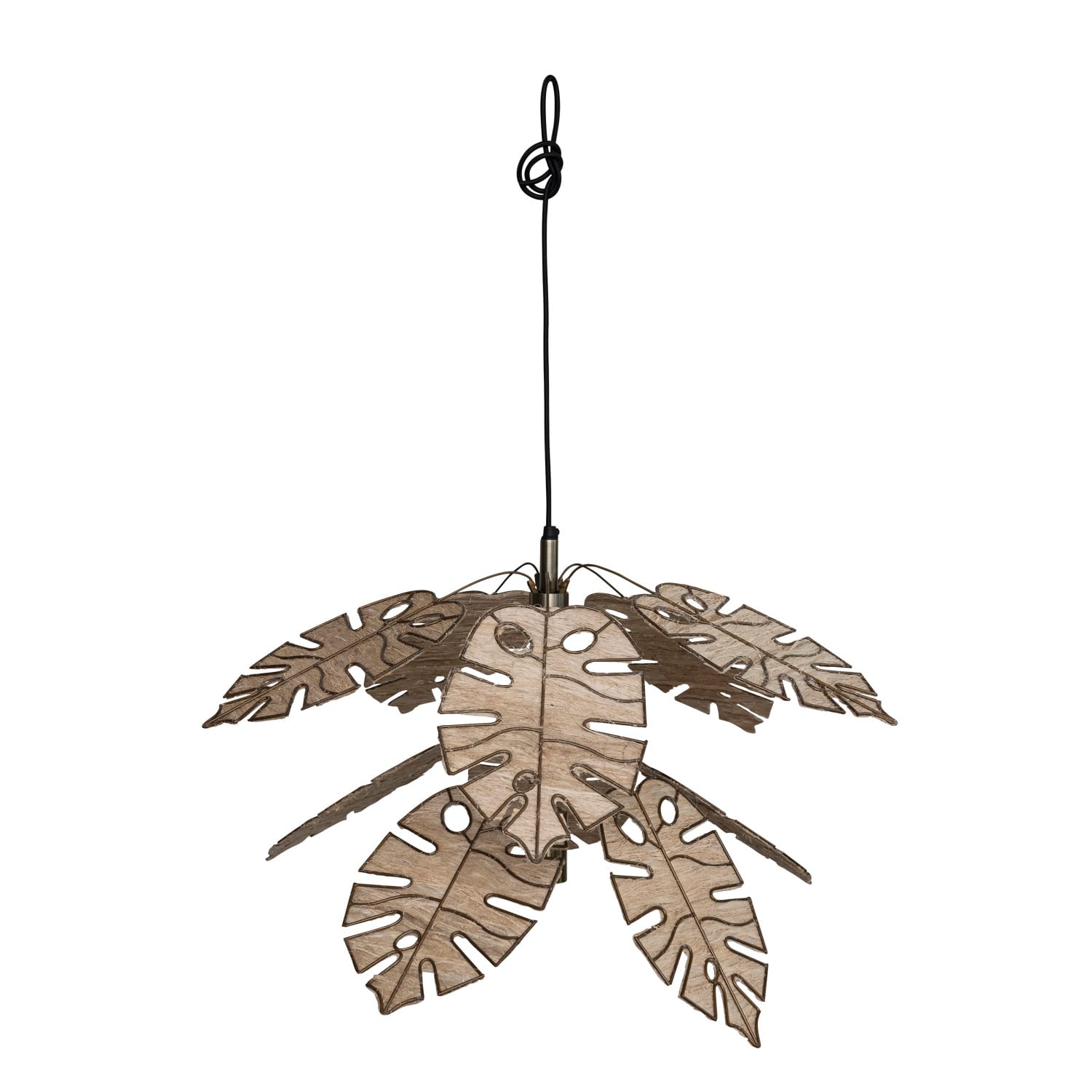 Hello Honey® Antique Brass Finish & Natural Round Metal & Banana Fiber Leaf Hanging Pendant Lamp