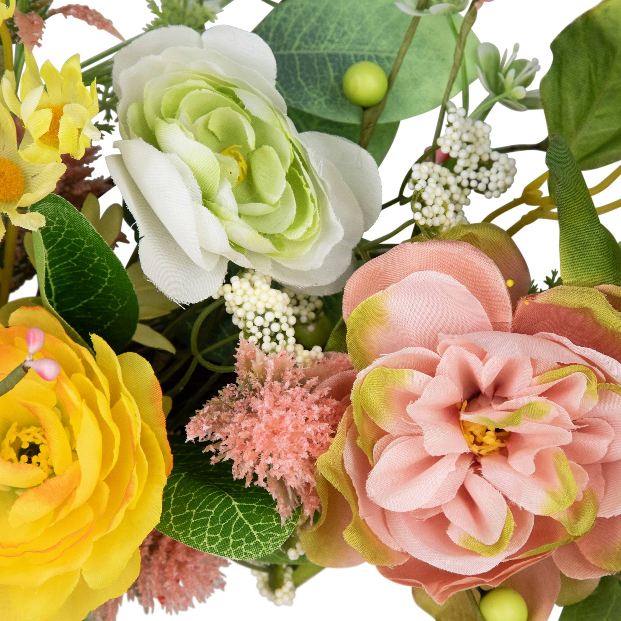 26" Pink & Yellow Rose & Hydrangea Floral Spring Wreath
