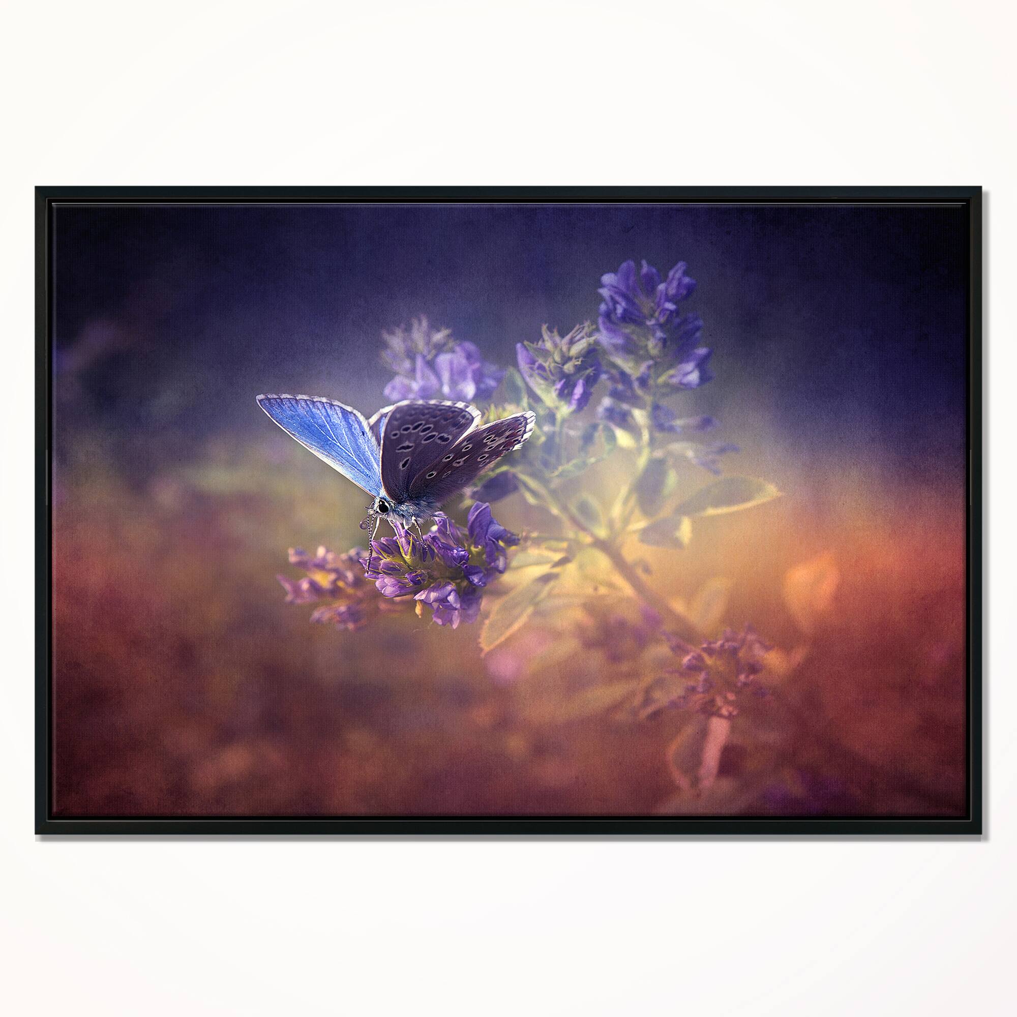Designart - Vintage Butterfly - Floral Art Canvas Print in Black Frame