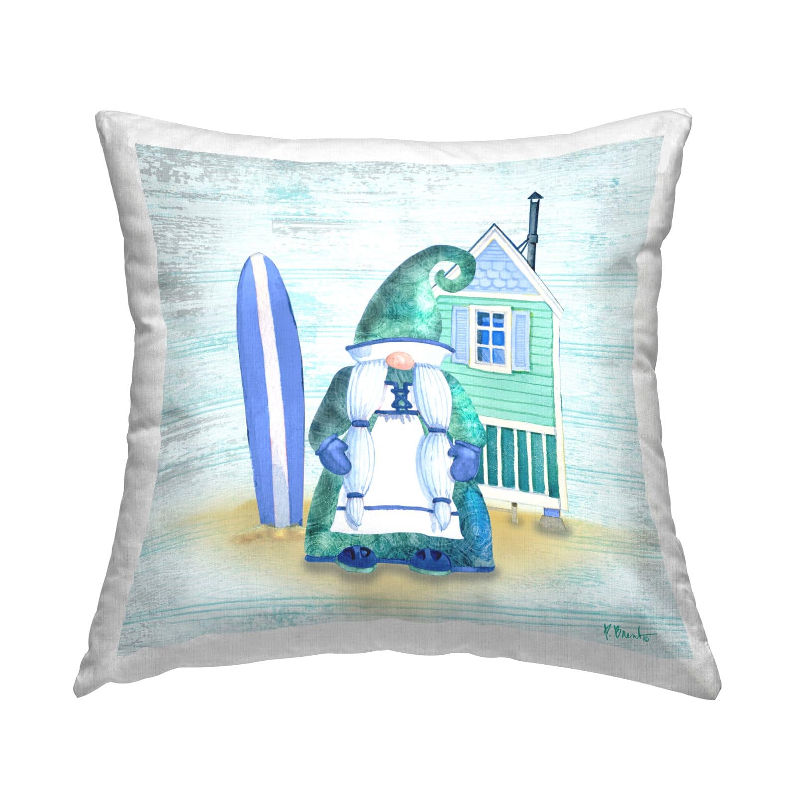 Stupell Industries Green Gnome Coastal Beach Home Surfboard Throw Pillow, 18" x 18"