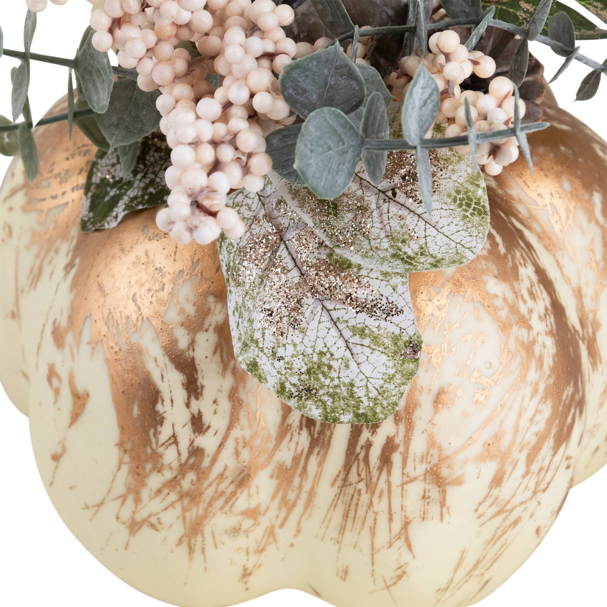 10" White & Gold Pinecone & Pumpkin Tabletop Décor