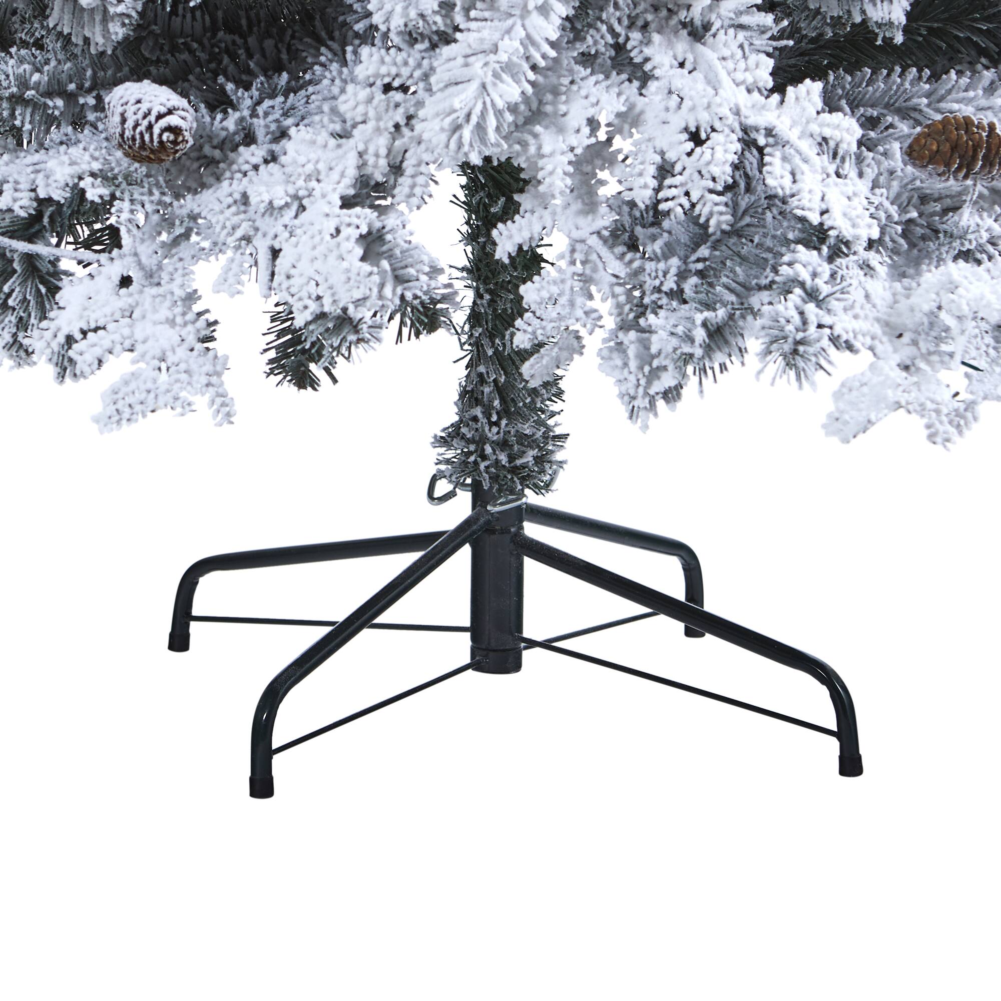8ft. Pre-Lit Flocked Montana Down Swept Spruce & Pinecones Artificial Christmas Tree with Clear LED Lights