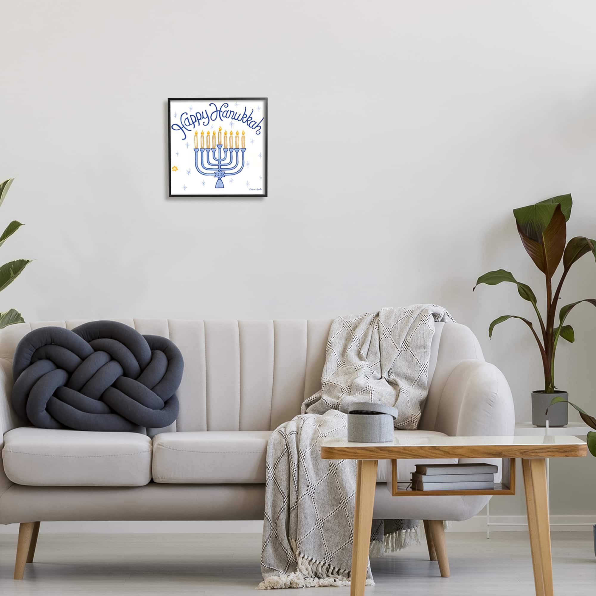 Stupell Industries Festive Happy Hanukkah Menorah Patterned Framed Giclee Art