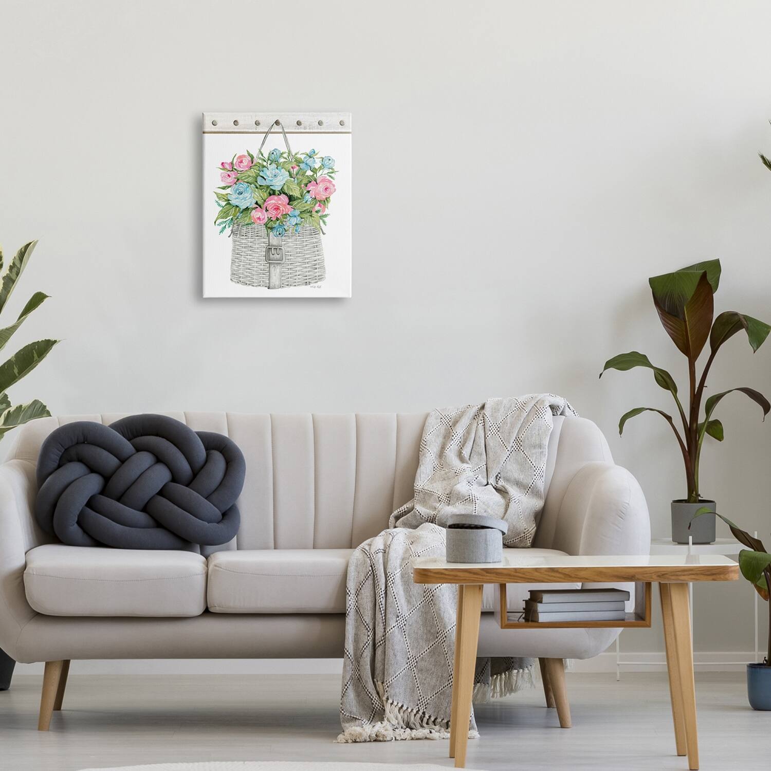 Stupell Industries Blue And Pink Blooming Roses Spring Plant Basket Canvas Wall Art