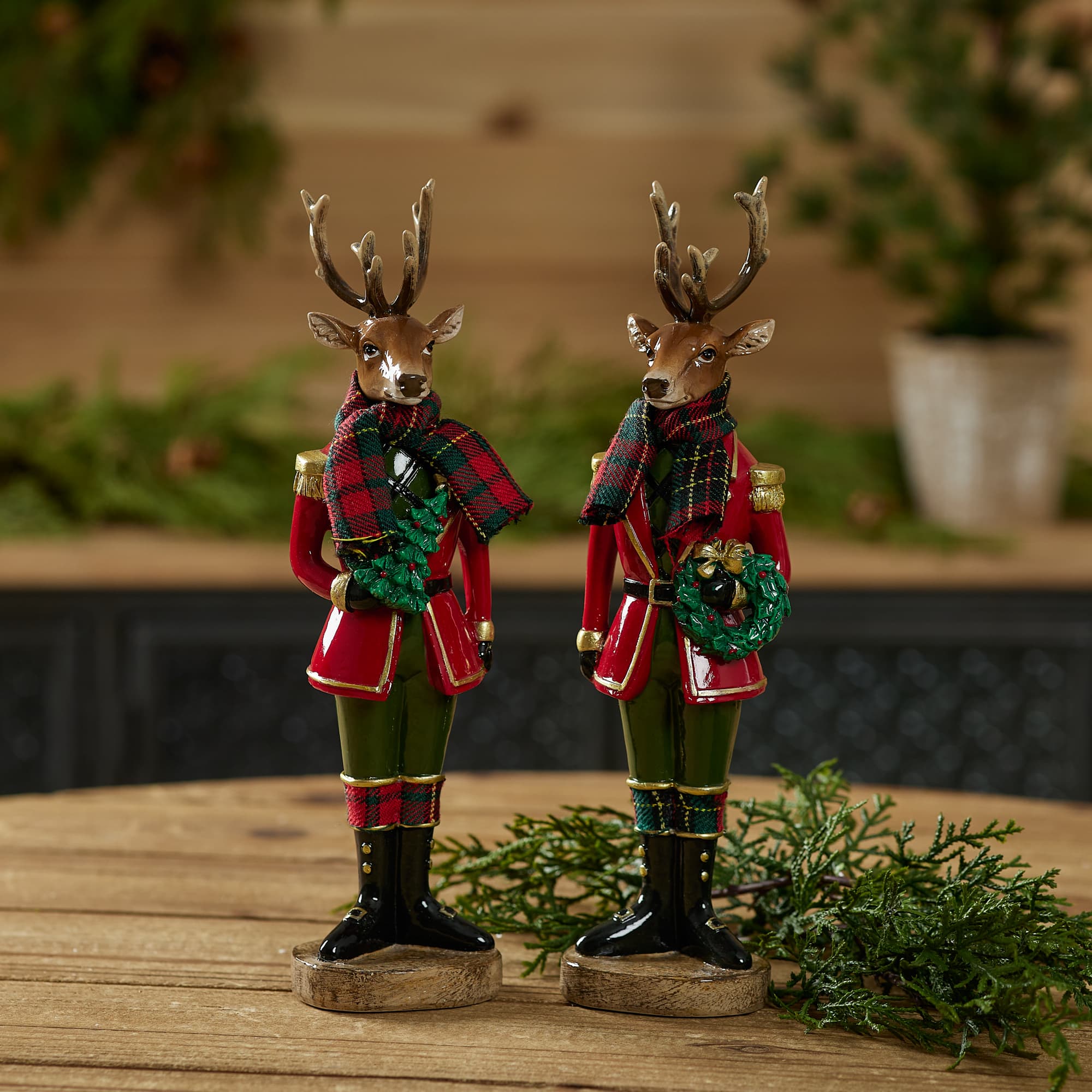 Melrose 10.75" Plaid Deer Nutcracker Figurines Set