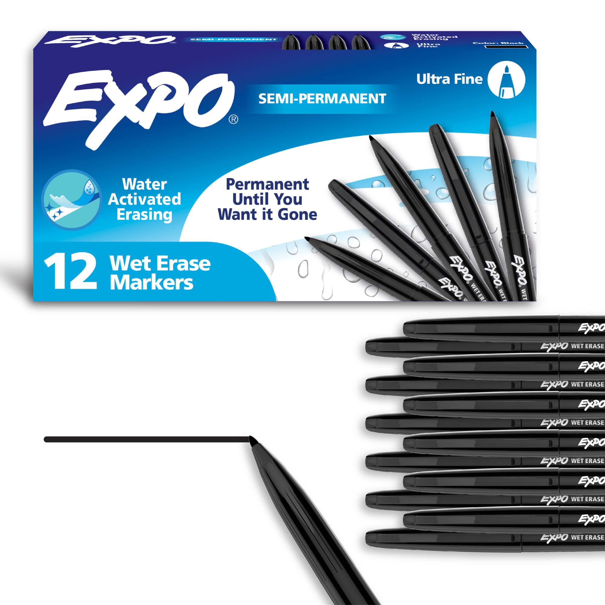 Expo® Vis-à-Vis® Ultra Fine Tip Black Wet Erase Markers, 12ct.