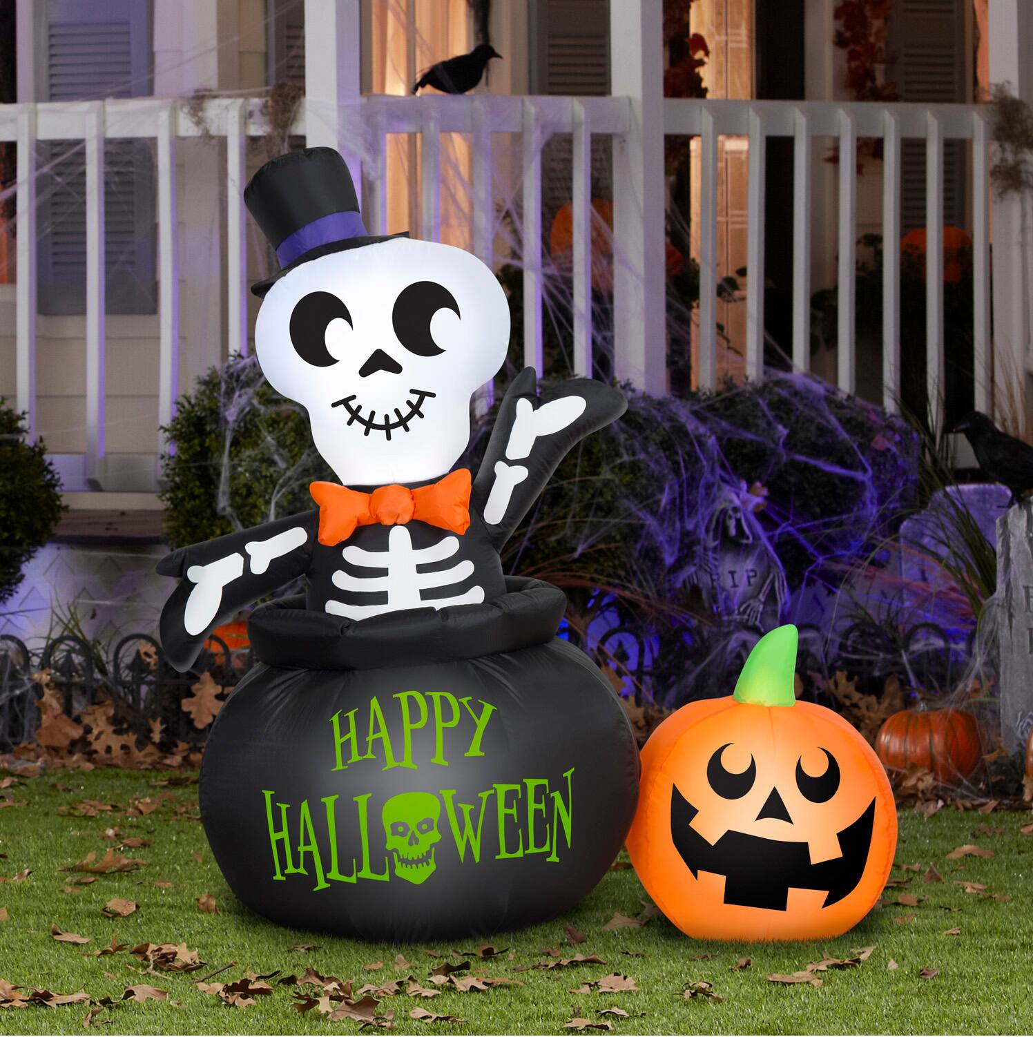 4ft. Airblown® Inflatable Halloween Skeleton in Cauldron with LED Lights